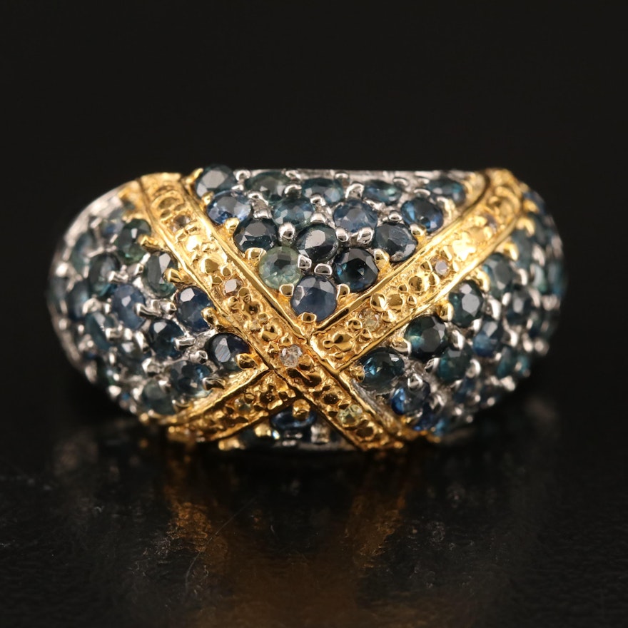 Sterling Sapphire "X" Domed Ring