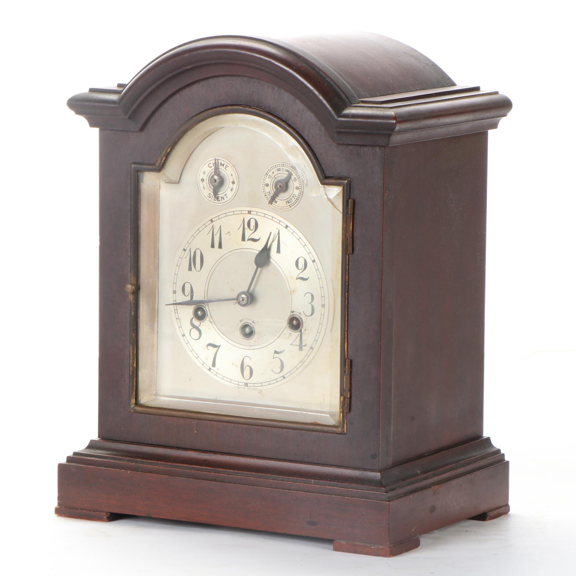 Junghans German Mahogany Wood Mantel Clock, Early to Mid 20th Century
