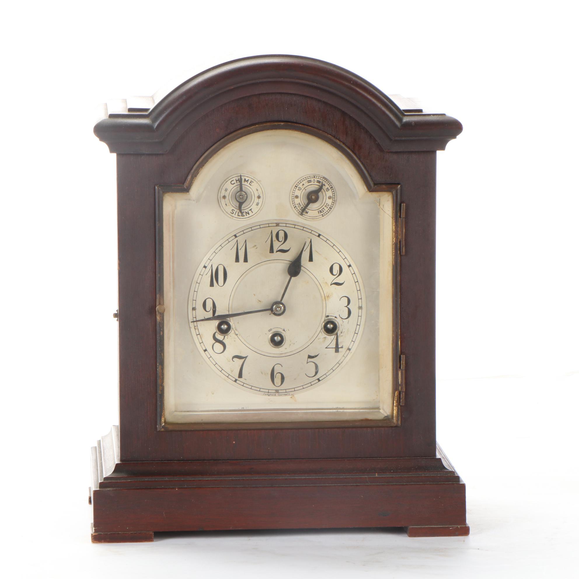 Junghans German Mahogany Wood Mantel Clock, Early to Mid 20th Century