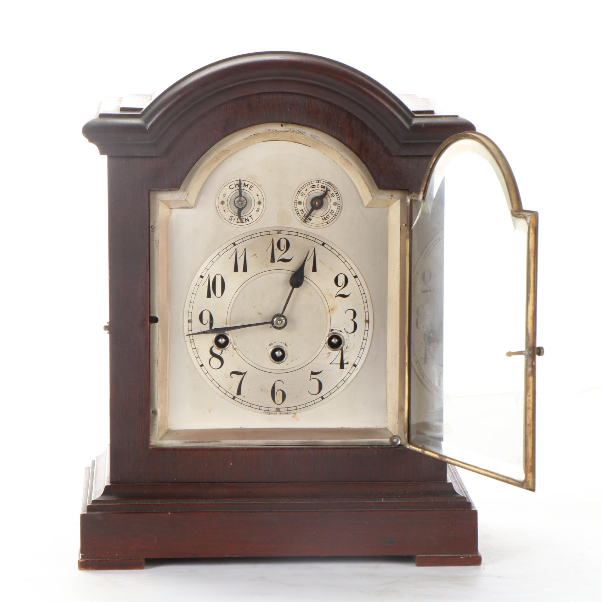 Junghans German Mahogany Wood Mantel Clock, Early to Mid 20th Century