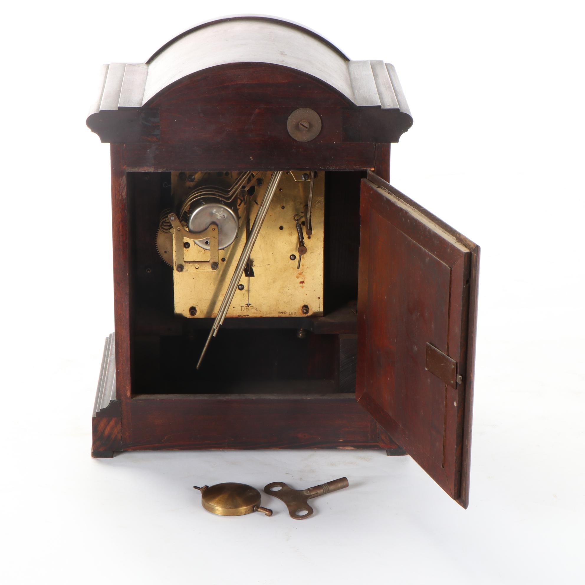 Junghans German Mahogany Wood Mantel Clock, Early to Mid 20th Century