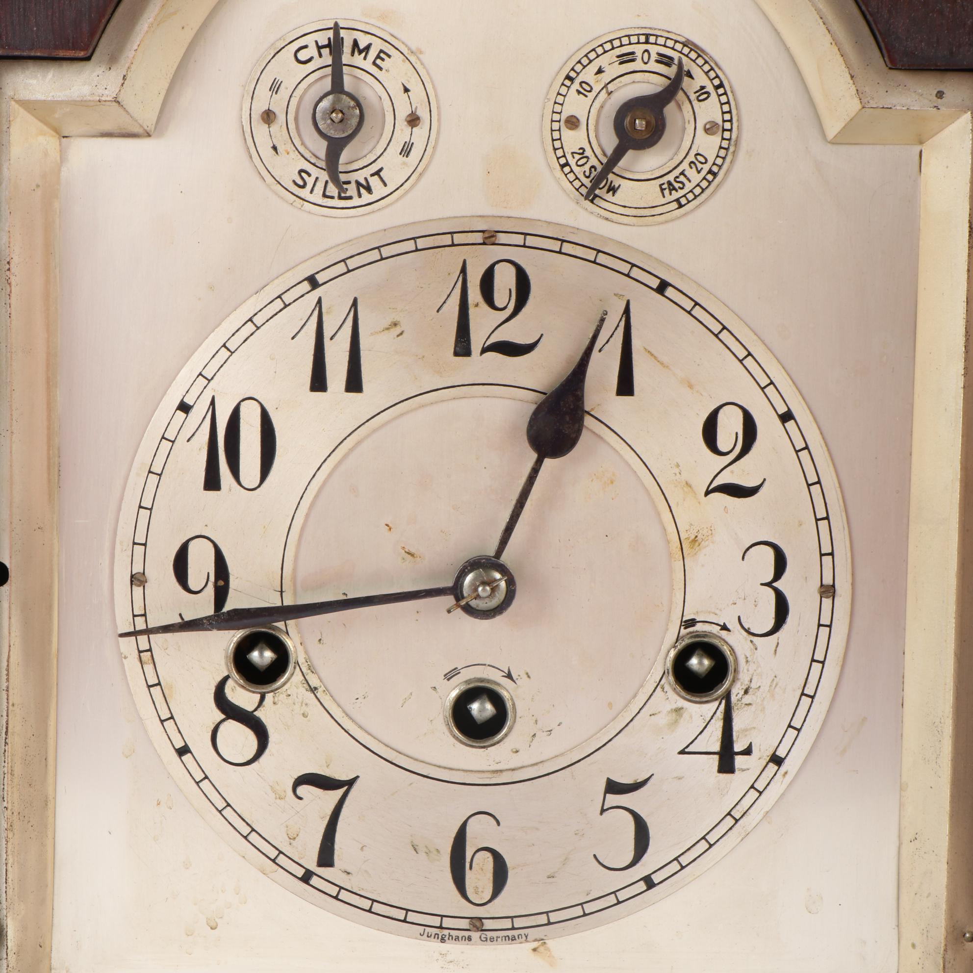 Junghans German Mahogany Wood Mantel Clock, Early to Mid 20th Century