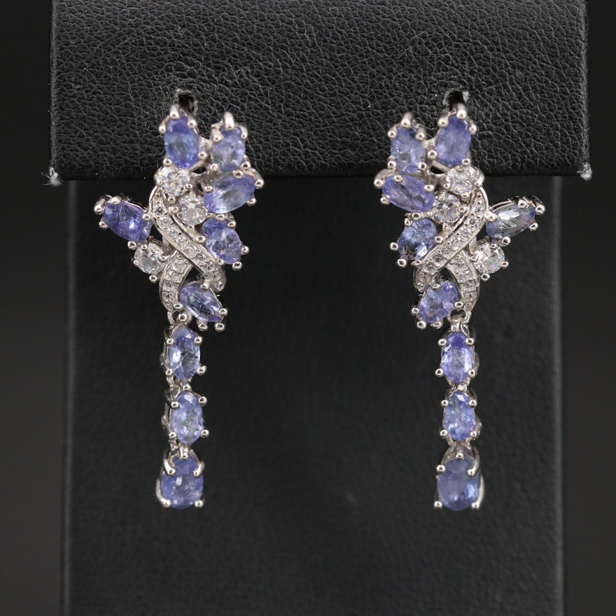 Sterling Tanzanite and Cubic Zirconia Cascade Earrings