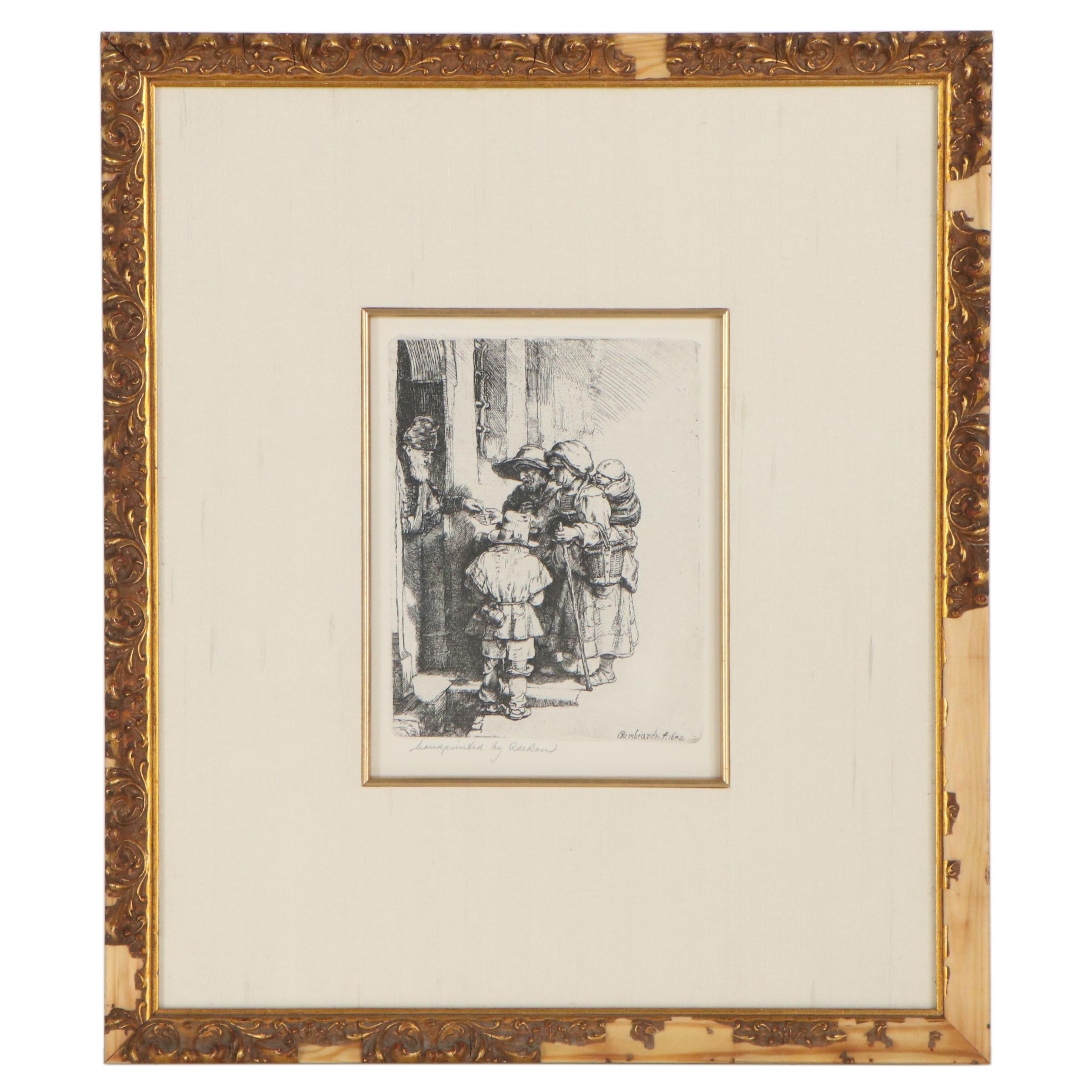 Rae Boer Etching after Rembrandt van Rijn "Beggars Receiving Alms"
