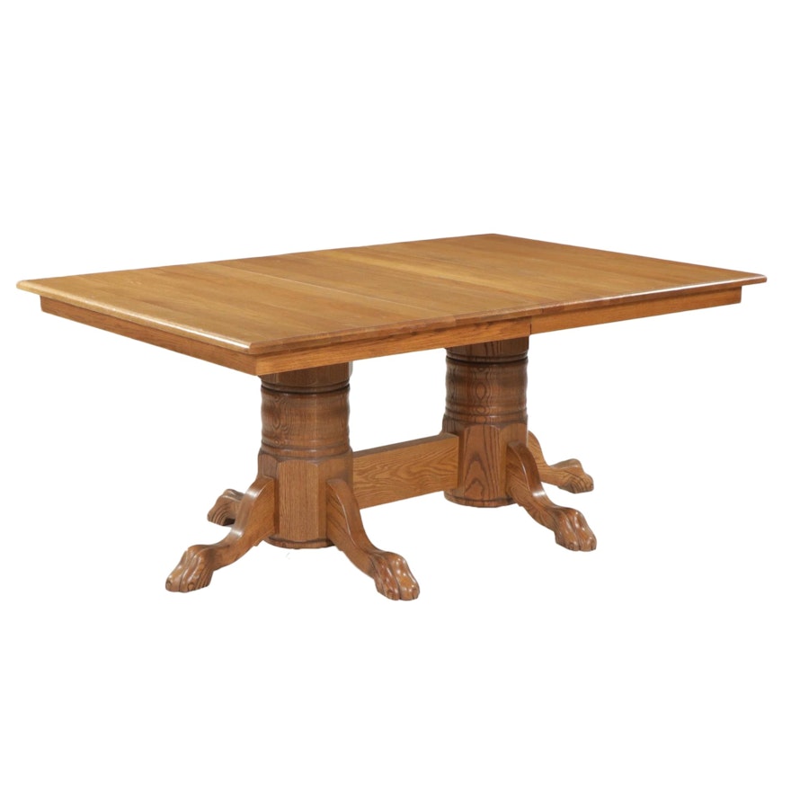 Oak Two Pedestal Dining Table, Mid to Late 20th Century