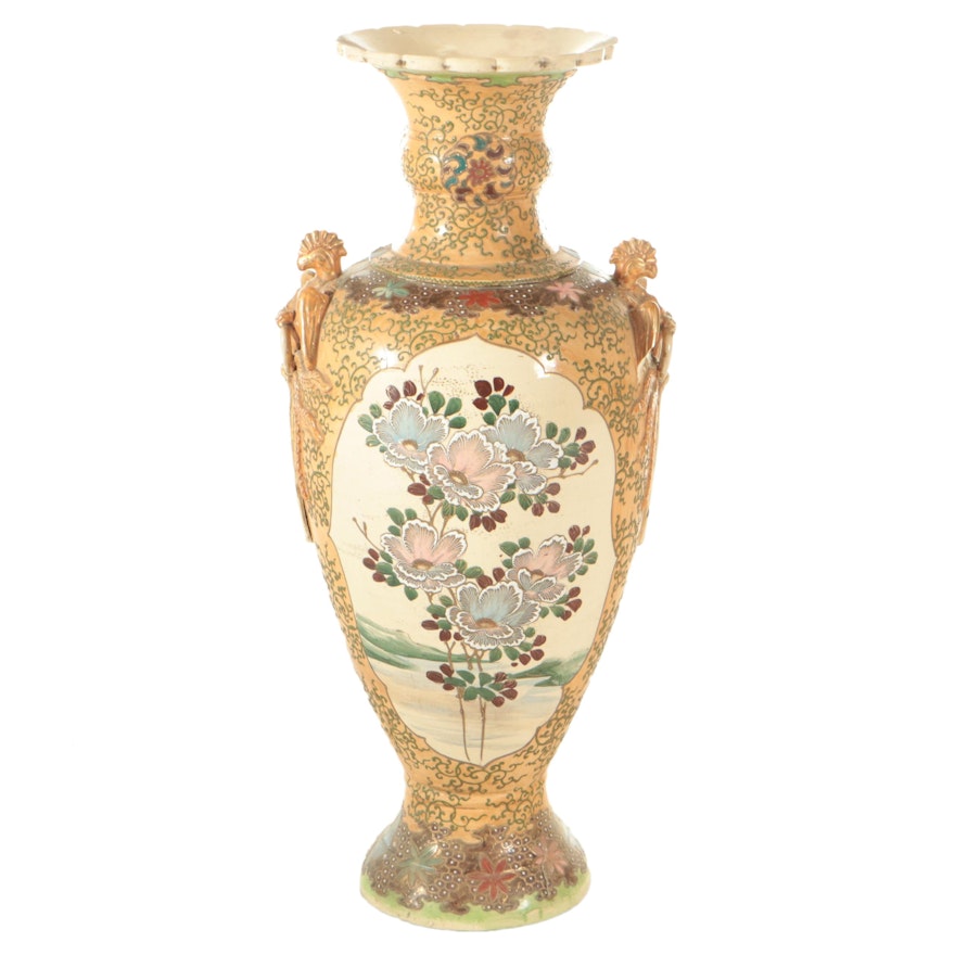 Japanese Satsuma Porcelain Moriage-Decorated Floor Urn, Early 20th C.