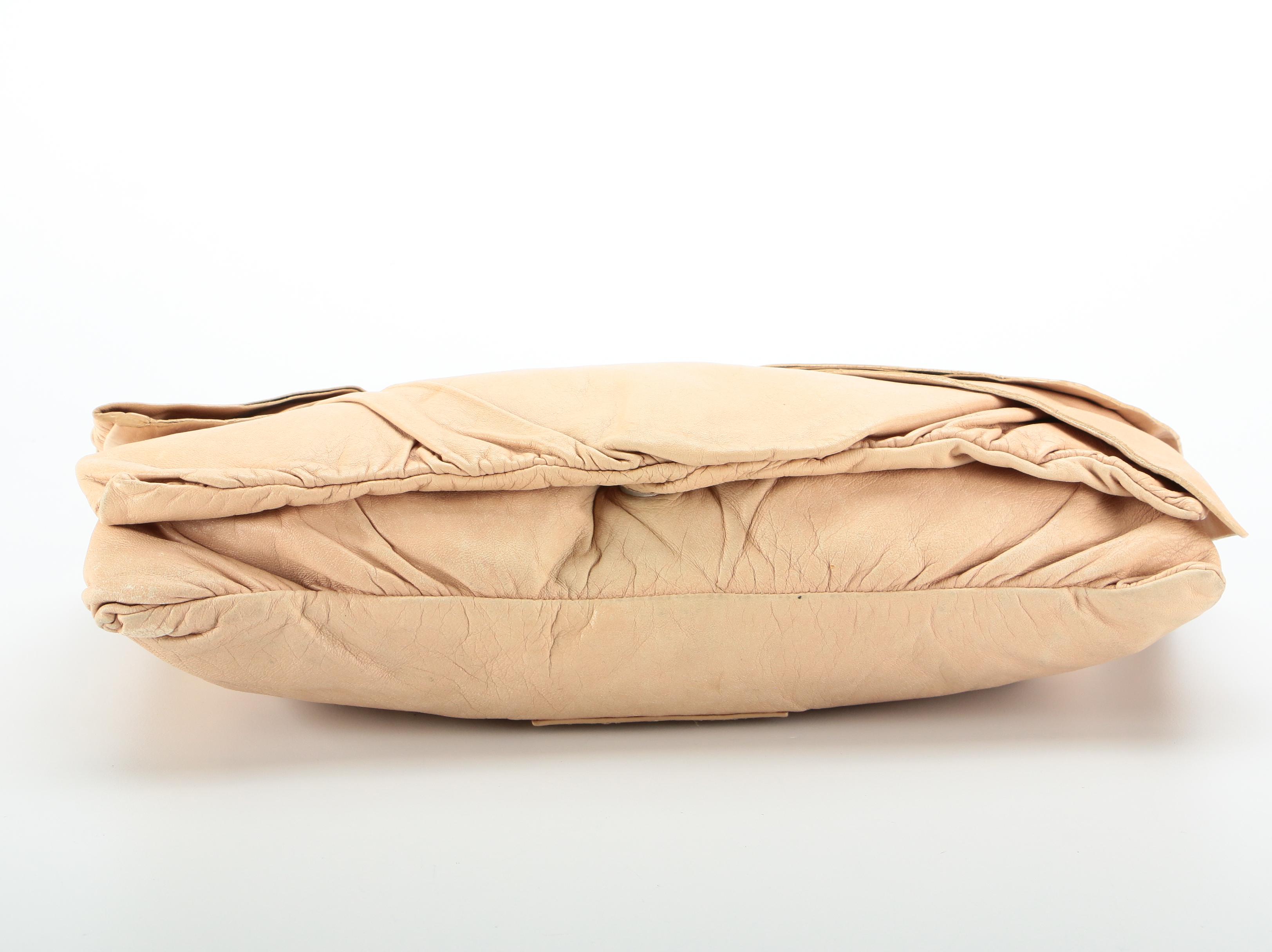 Valentino Garavani Beige Lambskin Leather Foldover Bow Clutch with Chain Strap