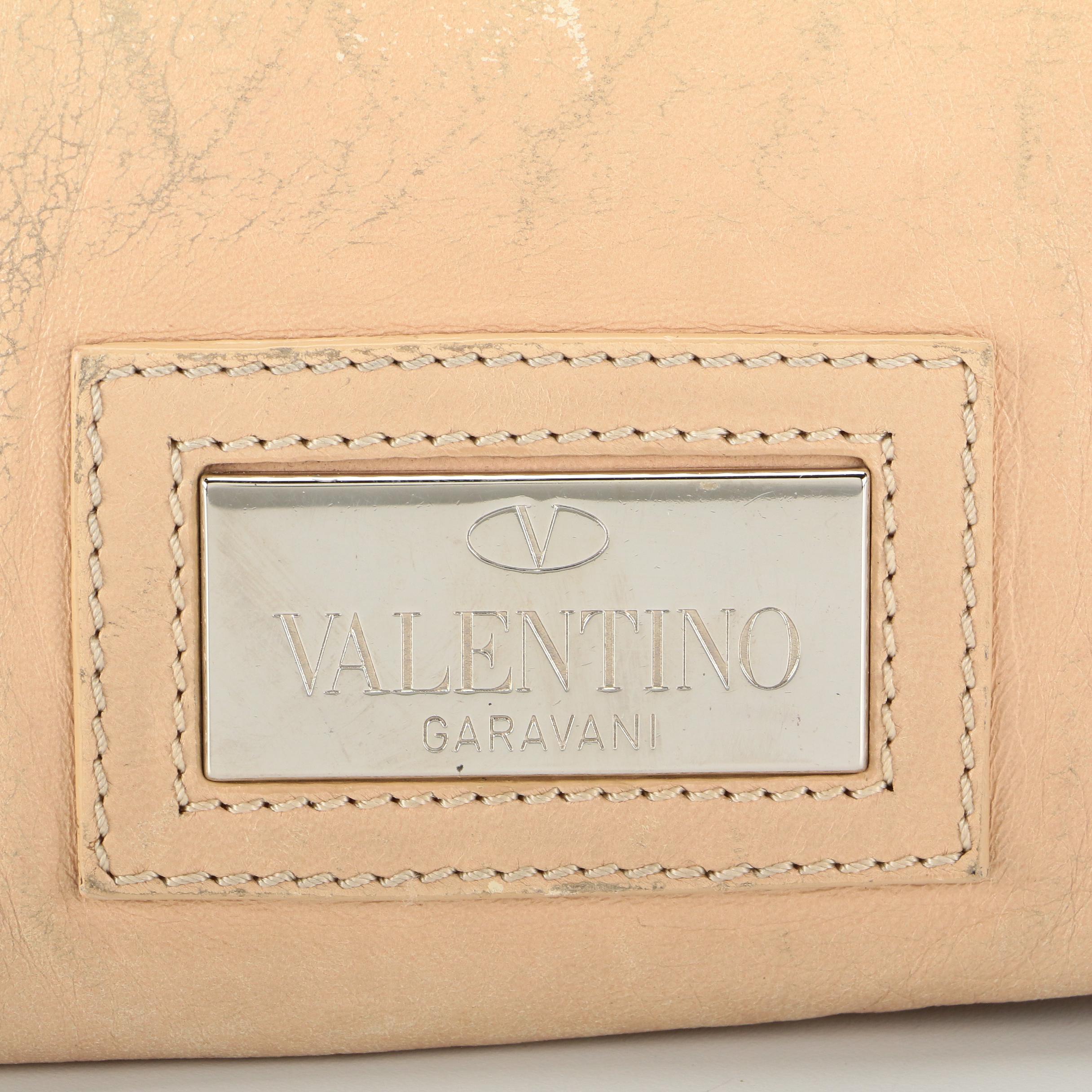 Valentino Garavani Beige Lambskin Leather Foldover Bow Clutch with Chain Strap