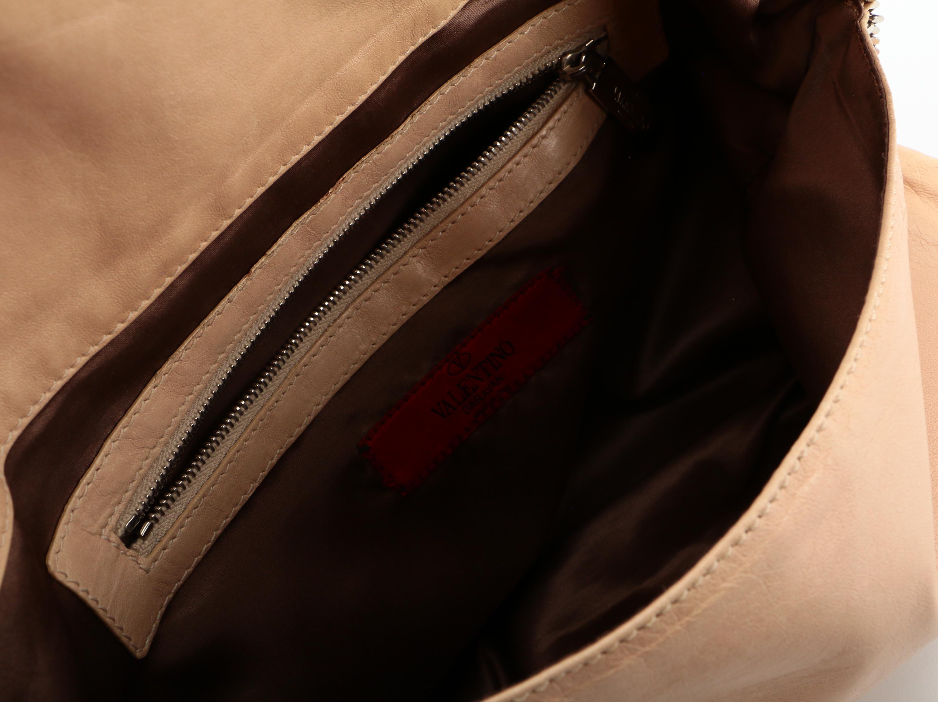 Valentino Garavani Beige Lambskin Leather Foldover Bow Clutch with Chain Strap