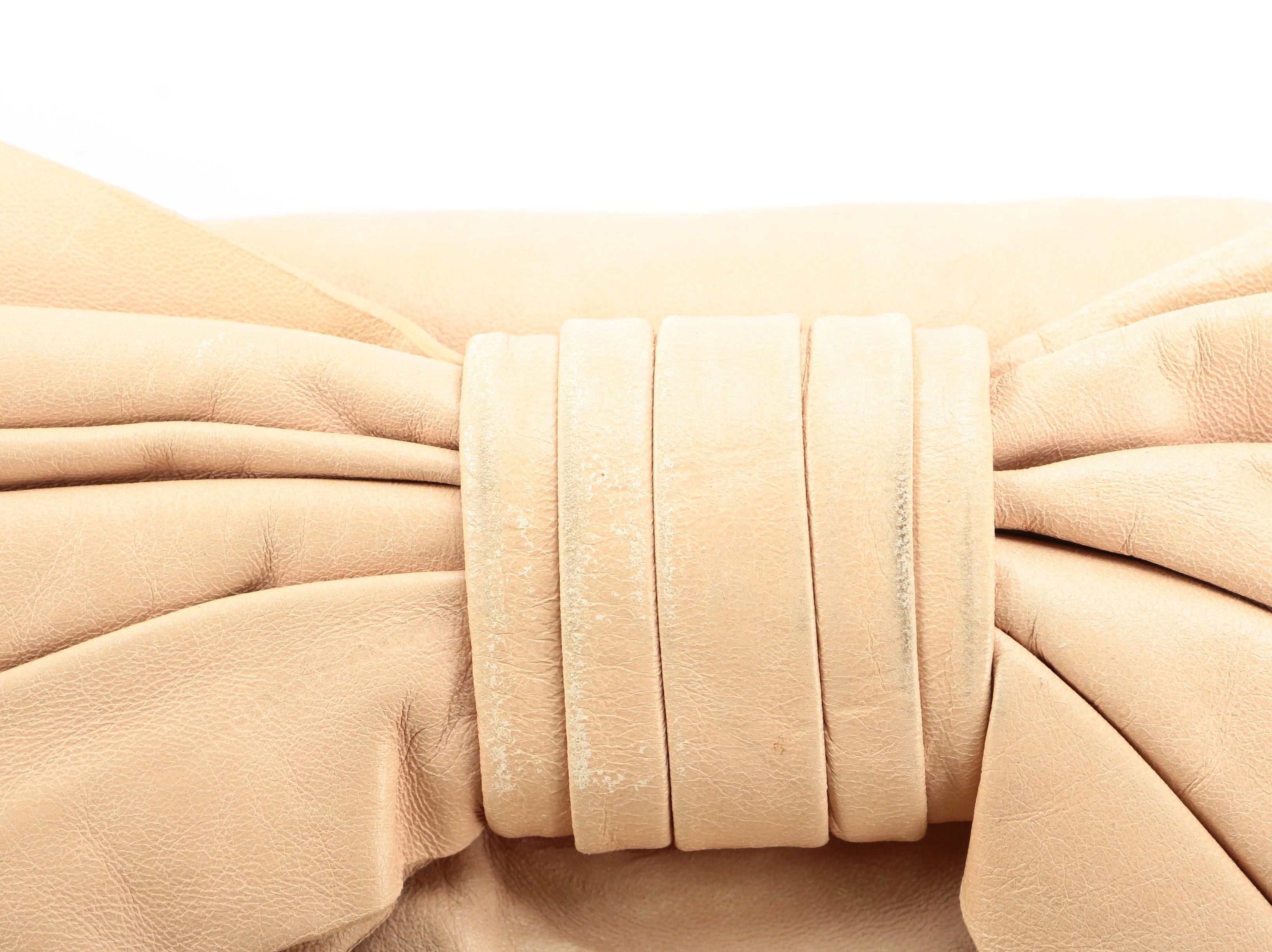 Valentino Garavani Beige Lambskin Leather Foldover Bow Clutch with Chain Strap