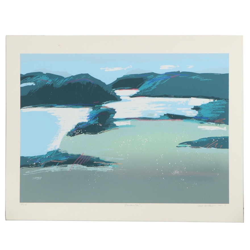 Heidi Coutu Embellished Serigraph "Mountain Lake," 1987