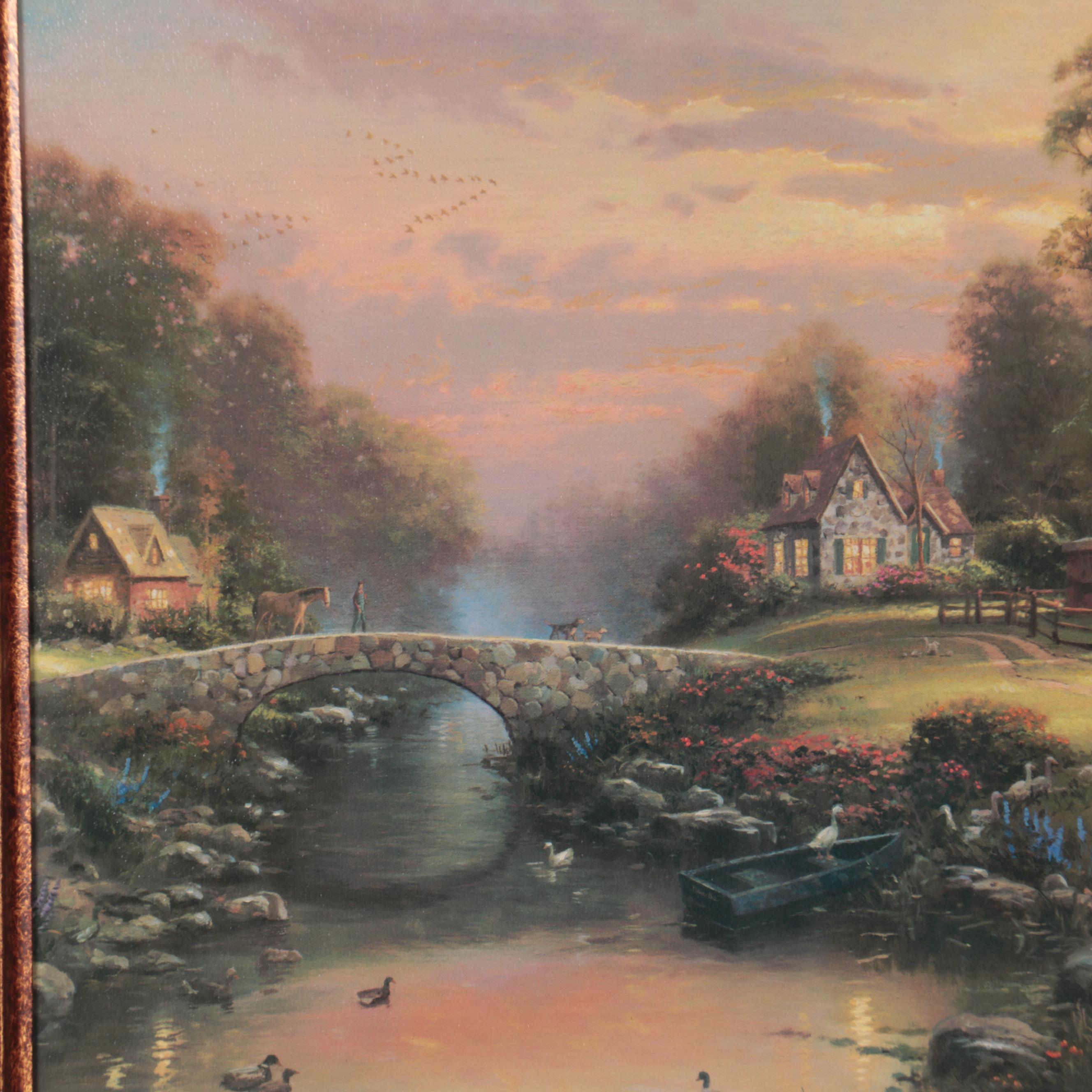 Thomas Kinkade Embellished Offset Lithograph "Sunset at Riverbend Farm"