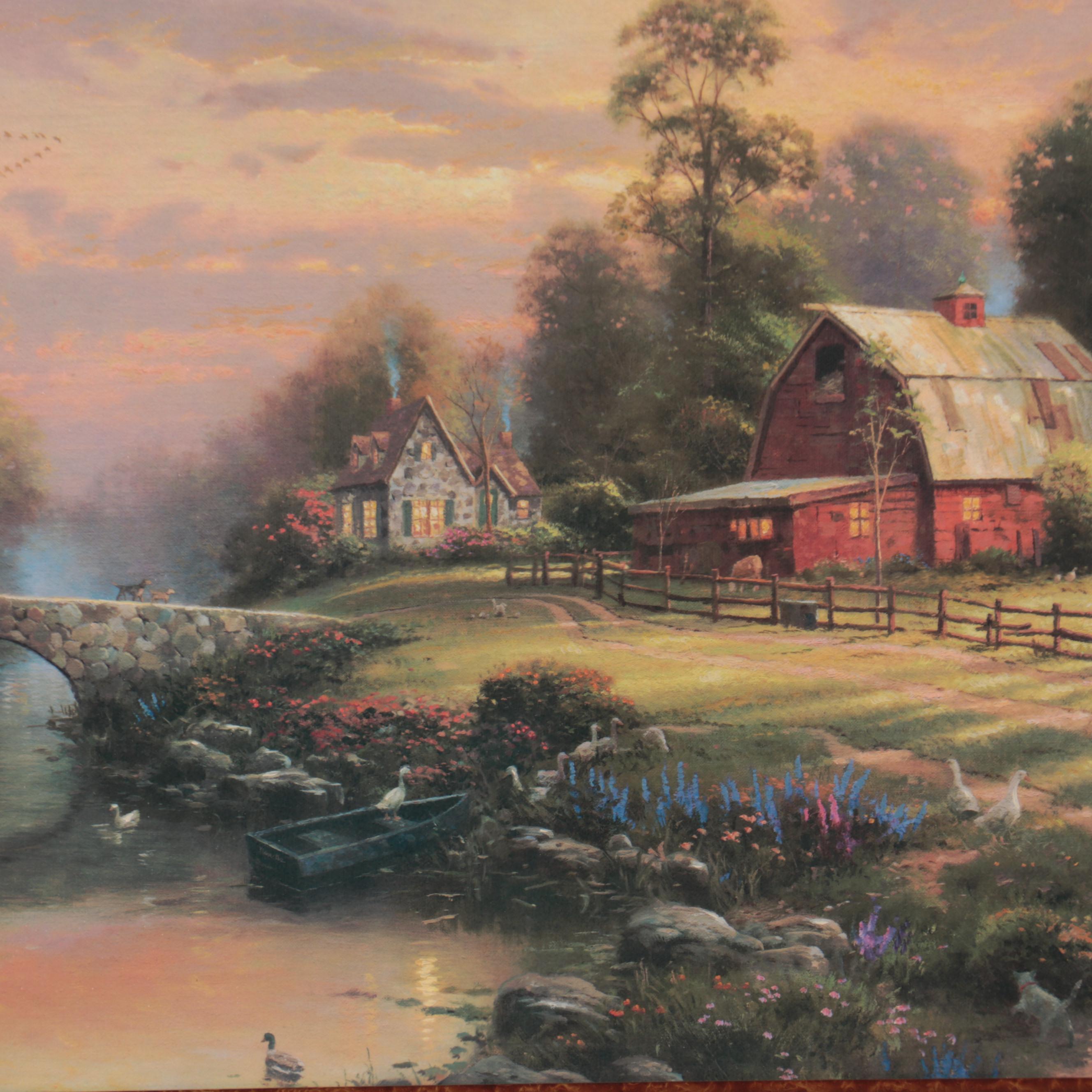 Thomas Kinkade Embellished Offset Lithograph "Sunset at Riverbend Farm"