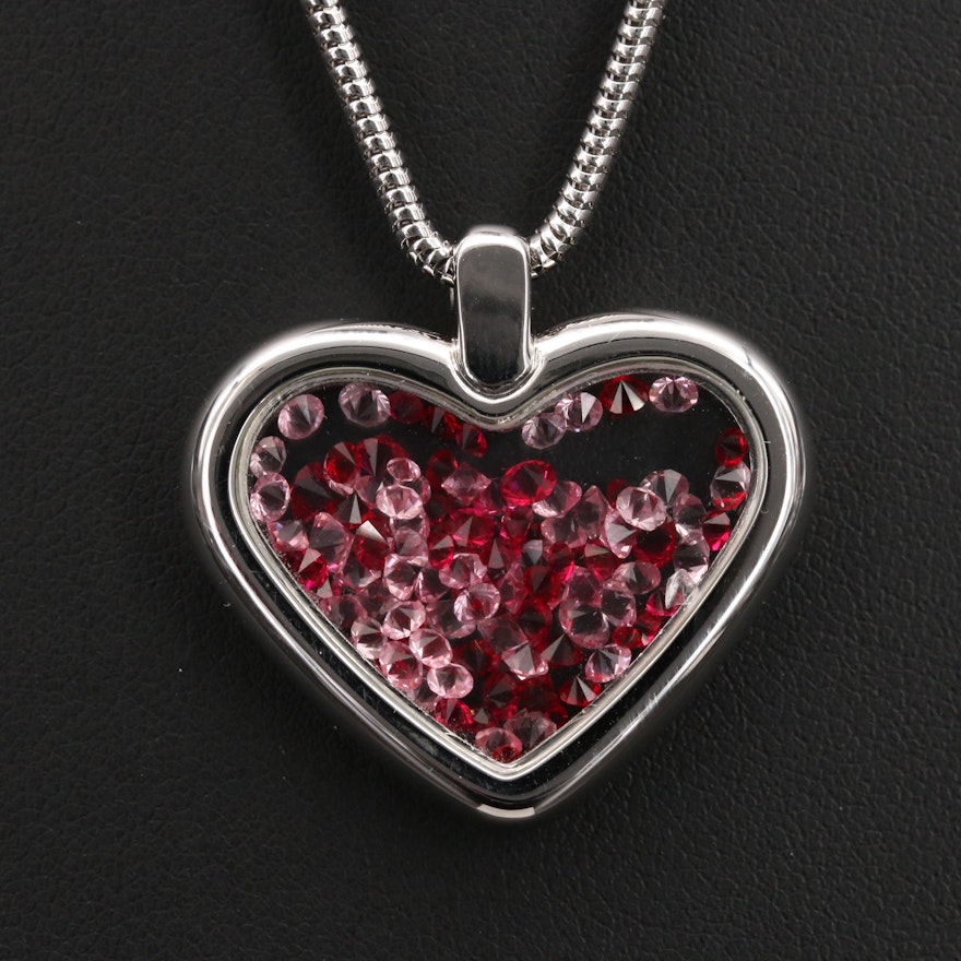 Swarovski Free Floating Crystal in Heart Pendant Necklace