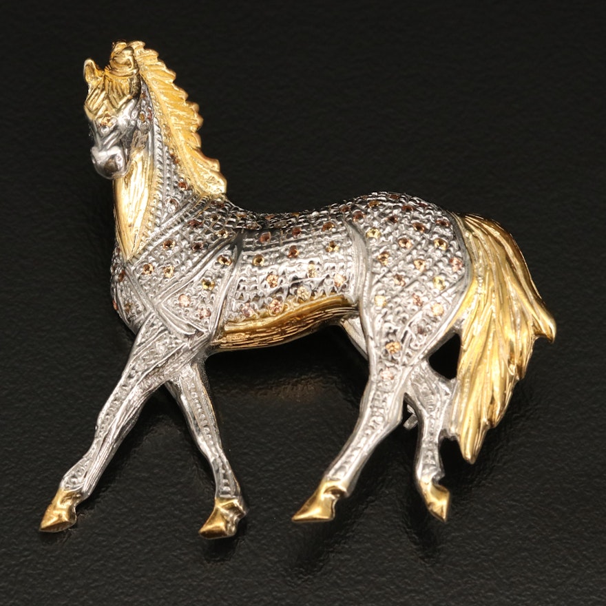 Sterling Silver Sapphire Horse Brooch