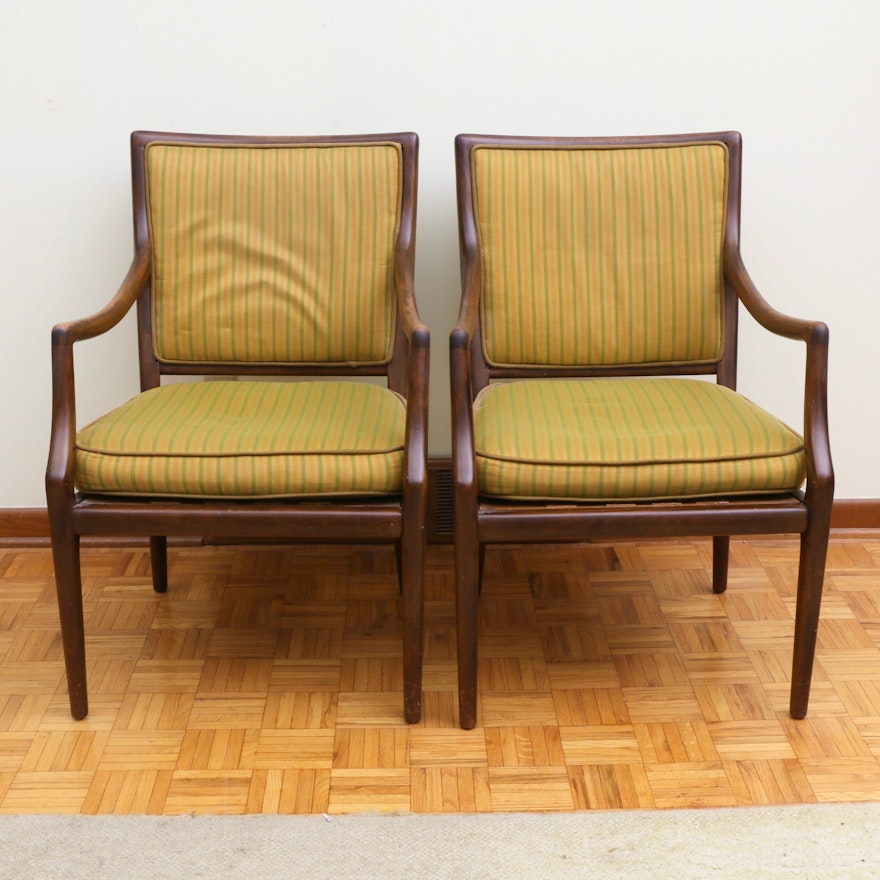 Pair of Mid Century Modern Upholstered Walnut Armchairs
