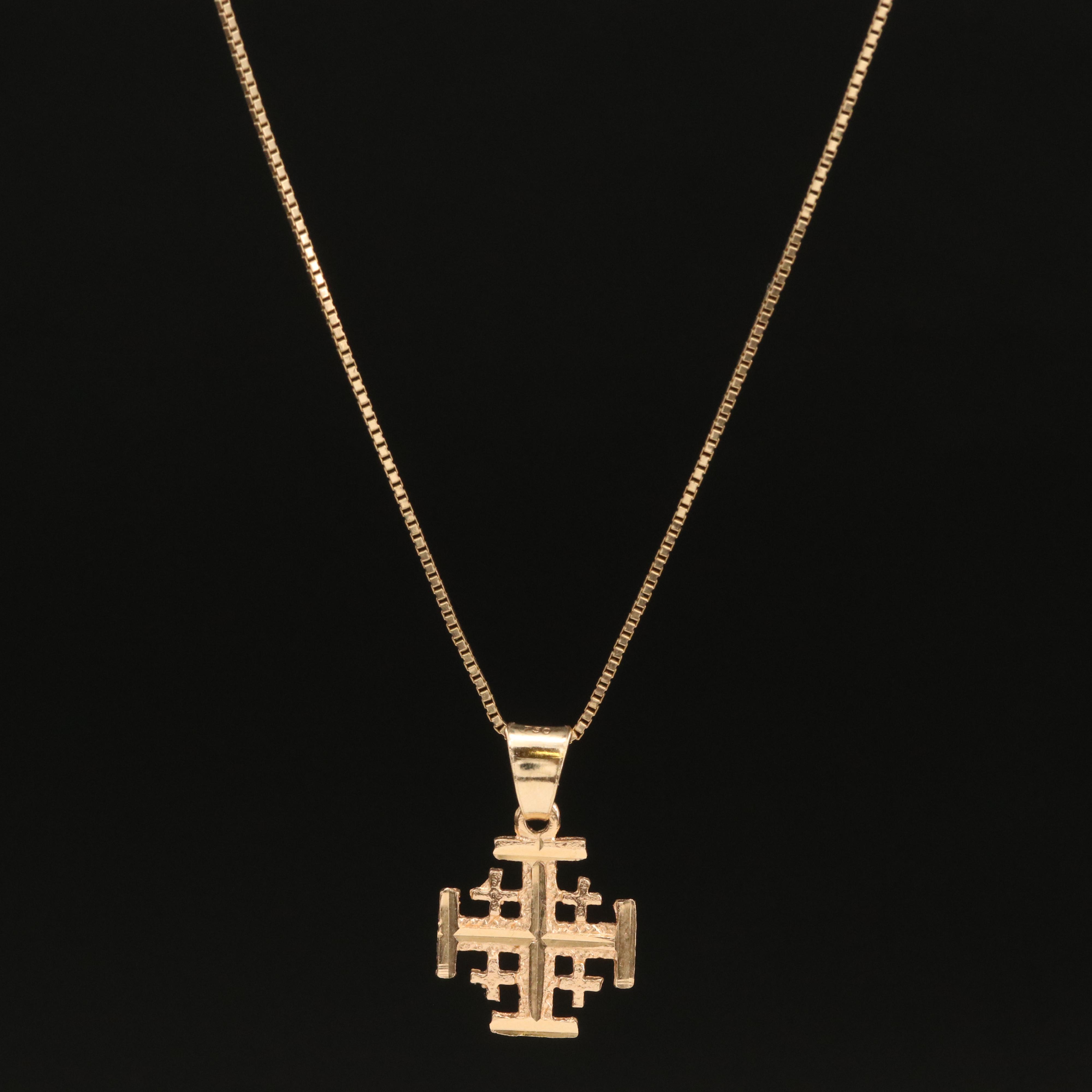 18K Diamond Cut Jerusalem Cross Pendant on 14K Chain Necklace