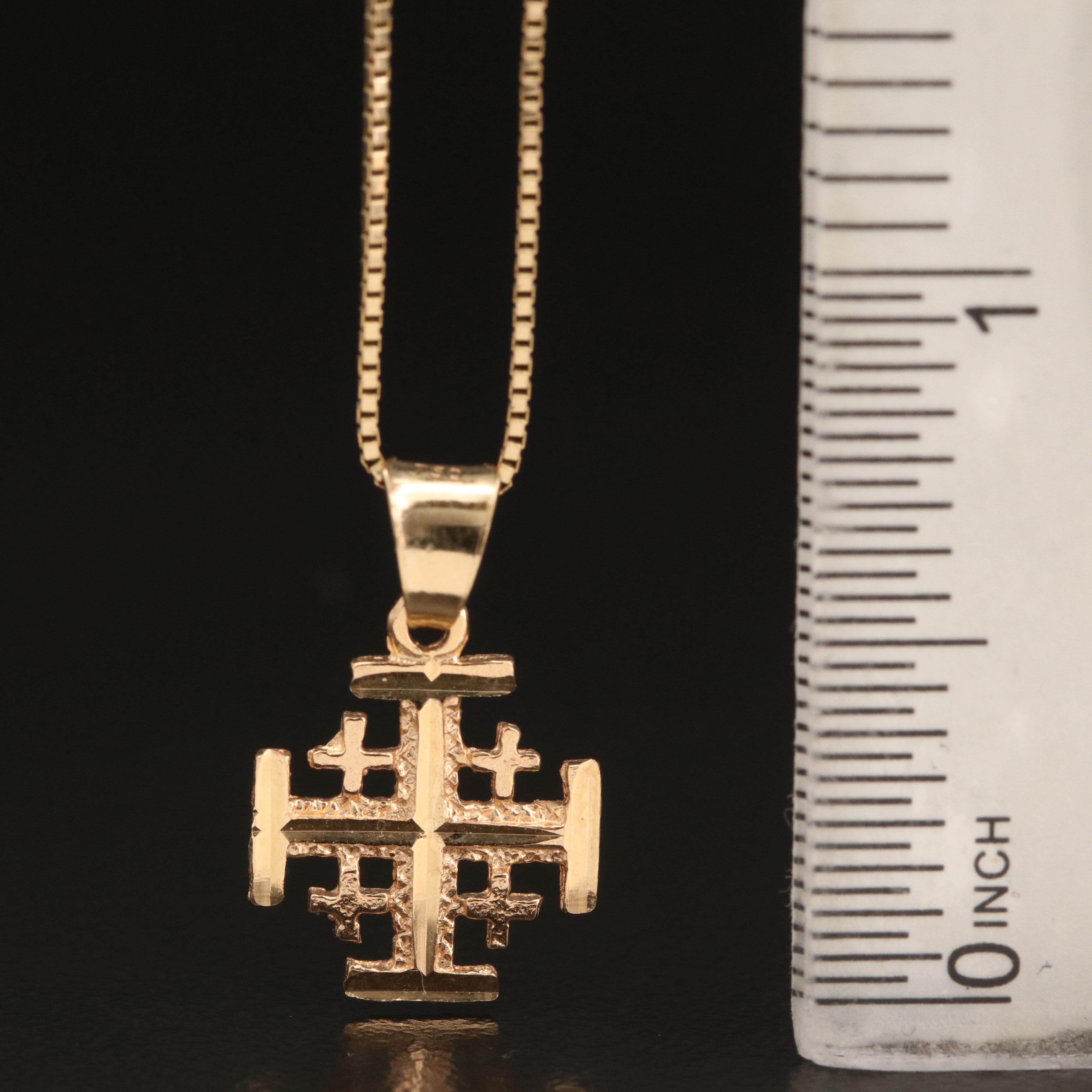 18K Diamond Cut Jerusalem Cross Pendant on 14K Chain Necklace