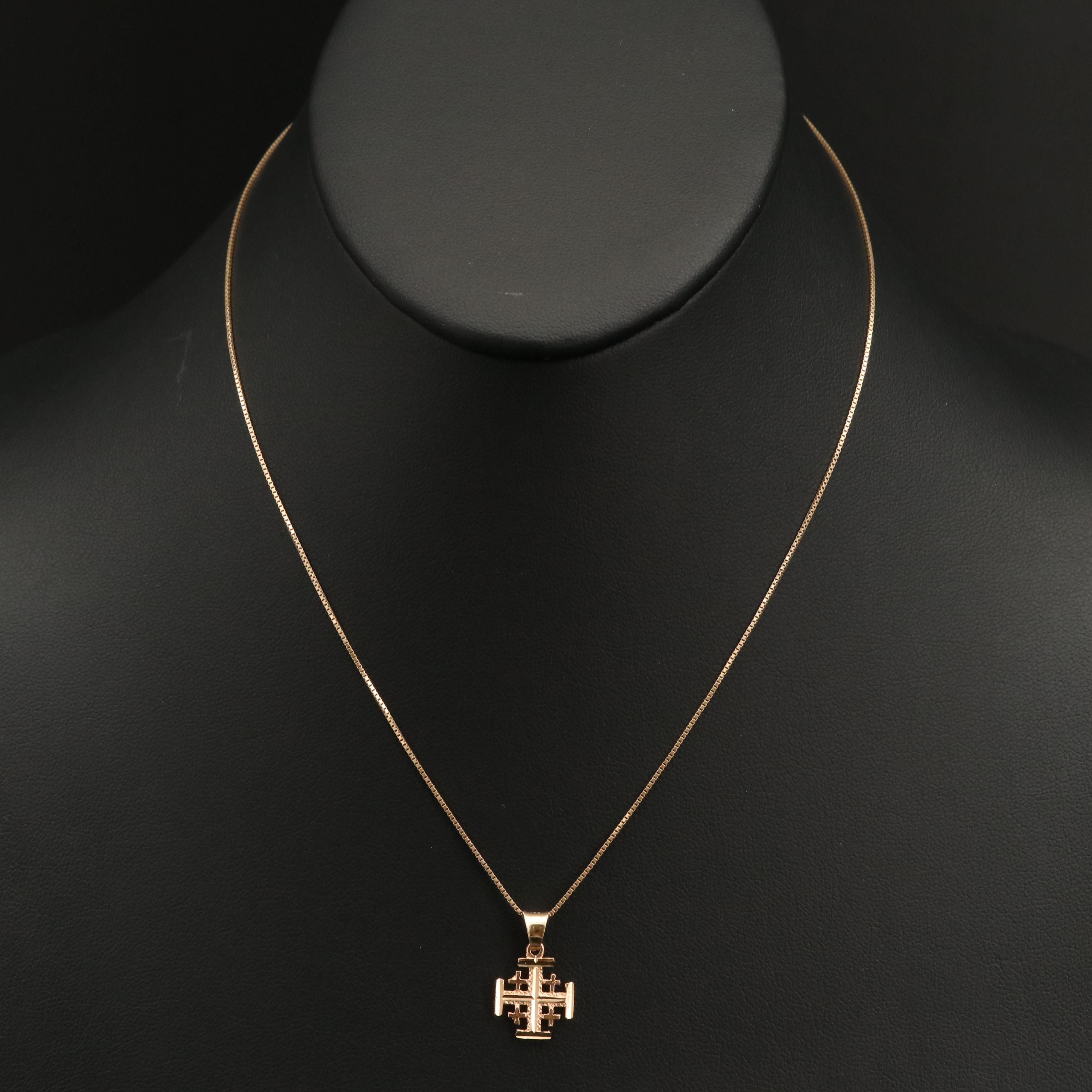 18K Diamond Cut Jerusalem Cross Pendant on 14K Chain Necklace