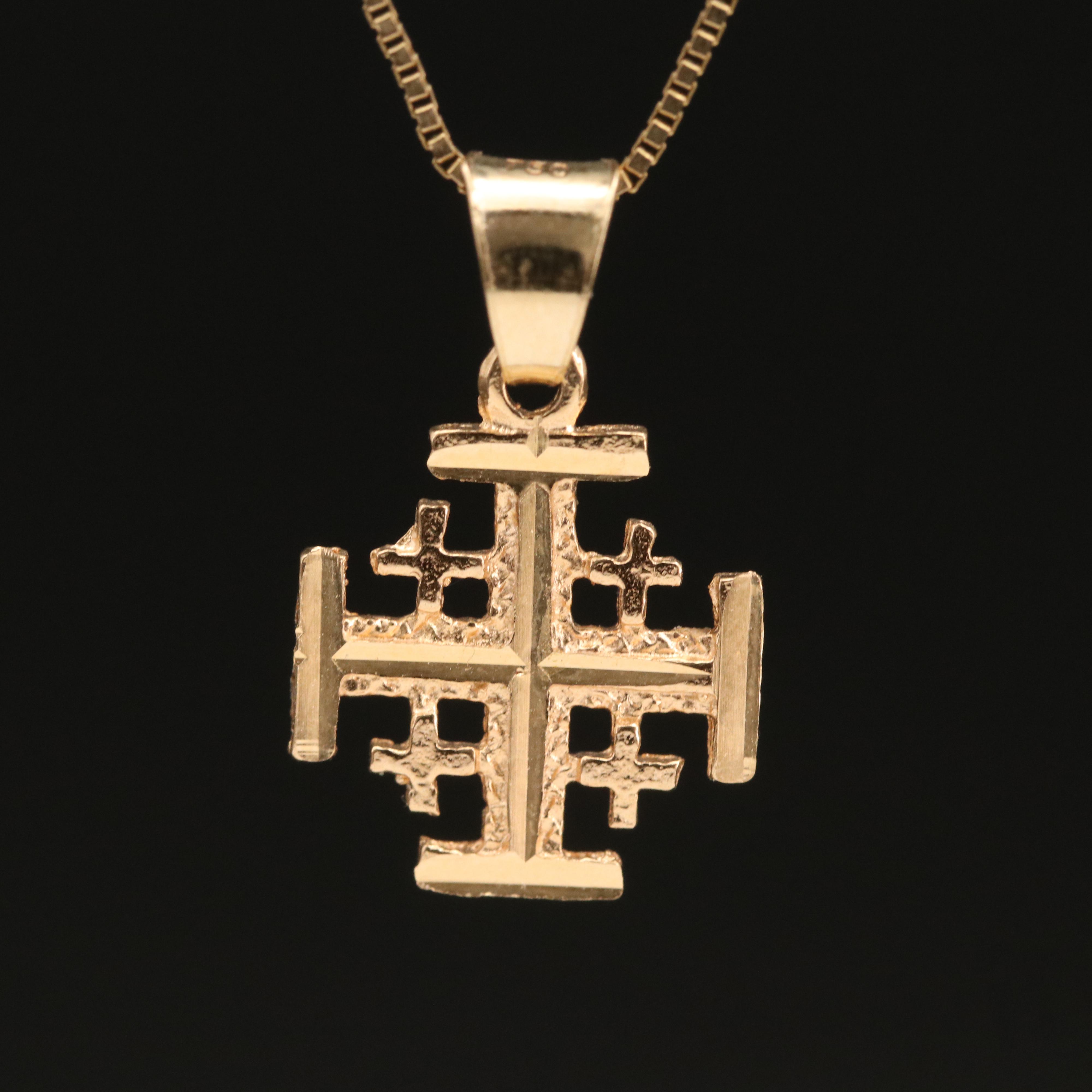 18K Diamond Cut Jerusalem Cross Pendant on 14K Chain Necklace