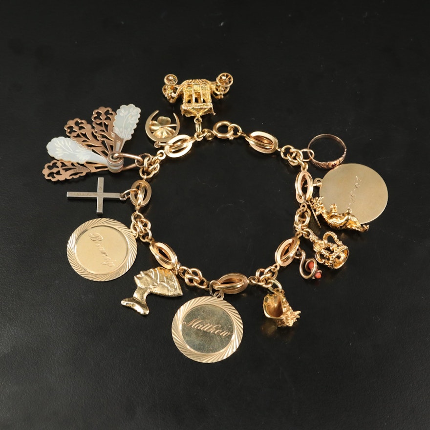 Vintage Mixed Metal Charm Bracelet Featuring Disney "Figment", 18K, 14K and 10K