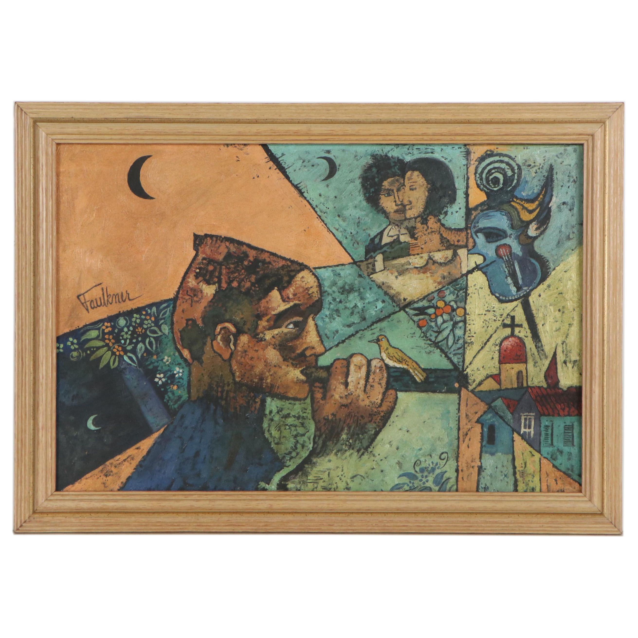 Henry Faulkner Figurative Folk Art Oil Painting