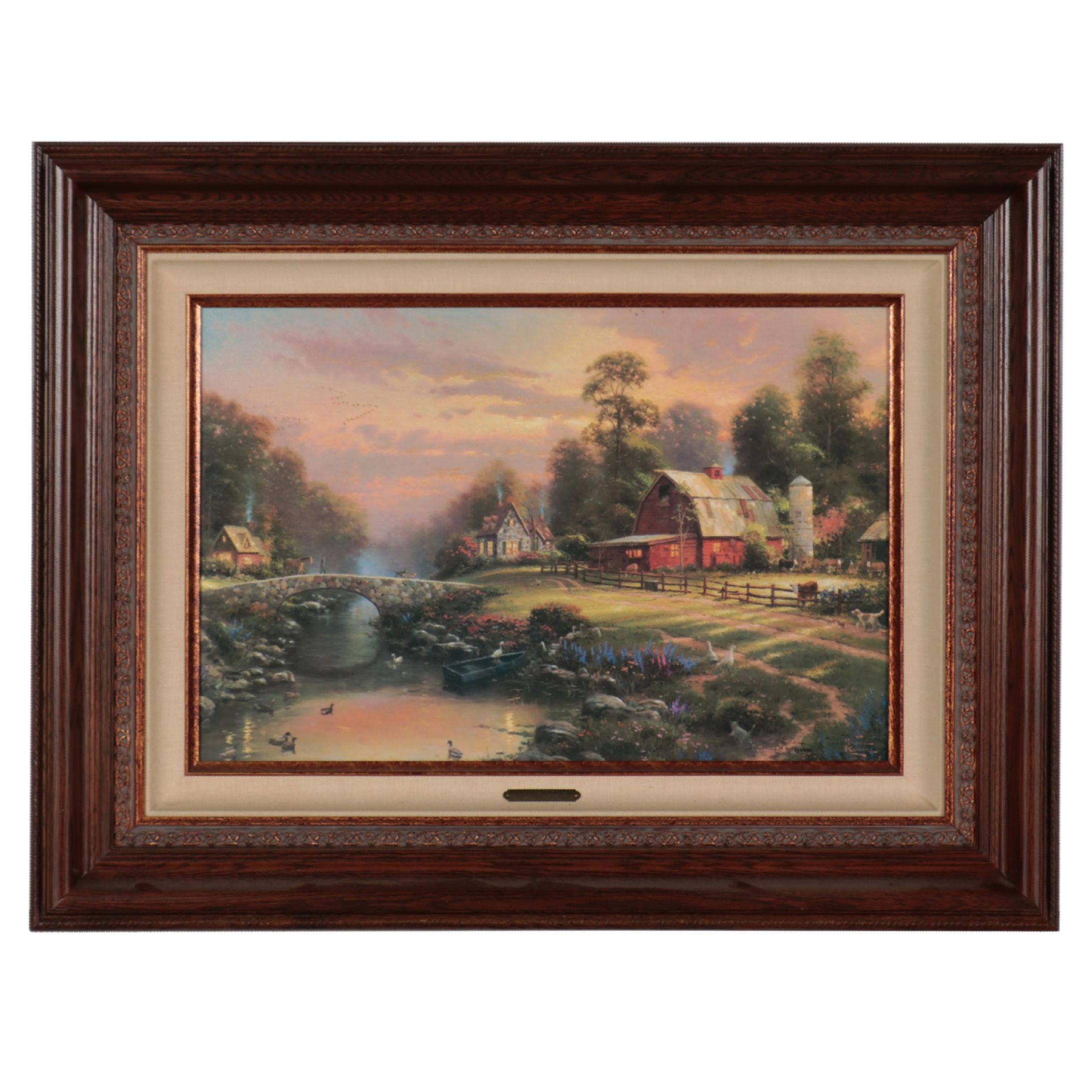 Thomas Kinkade Embellished Offset Lithograph "Sunset at Riverbend Farm"