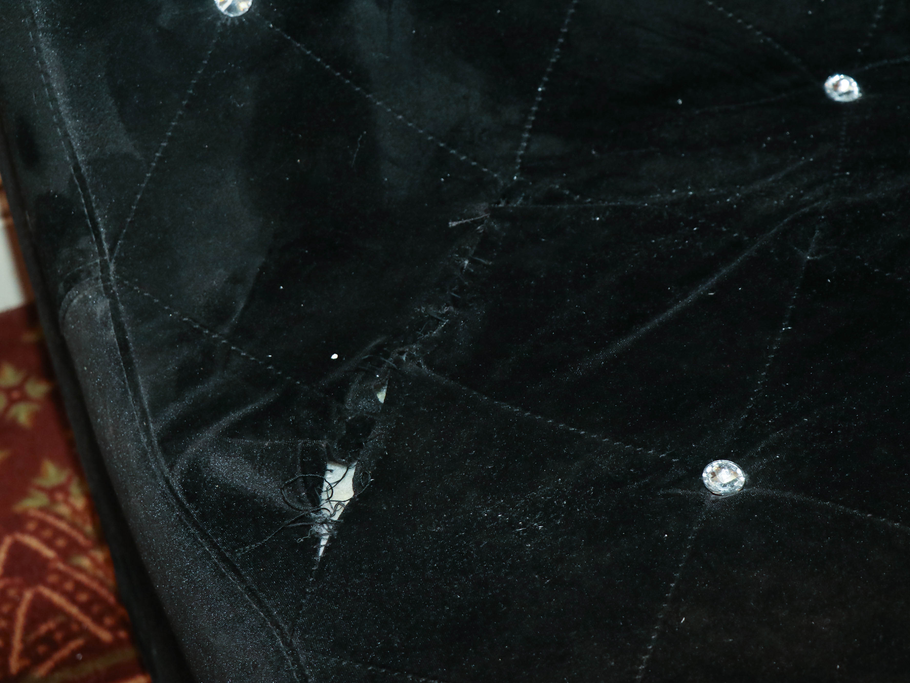 Modern Line Black Velour Rhinestone-Tufted Curved Lounge Chair and Ottoman