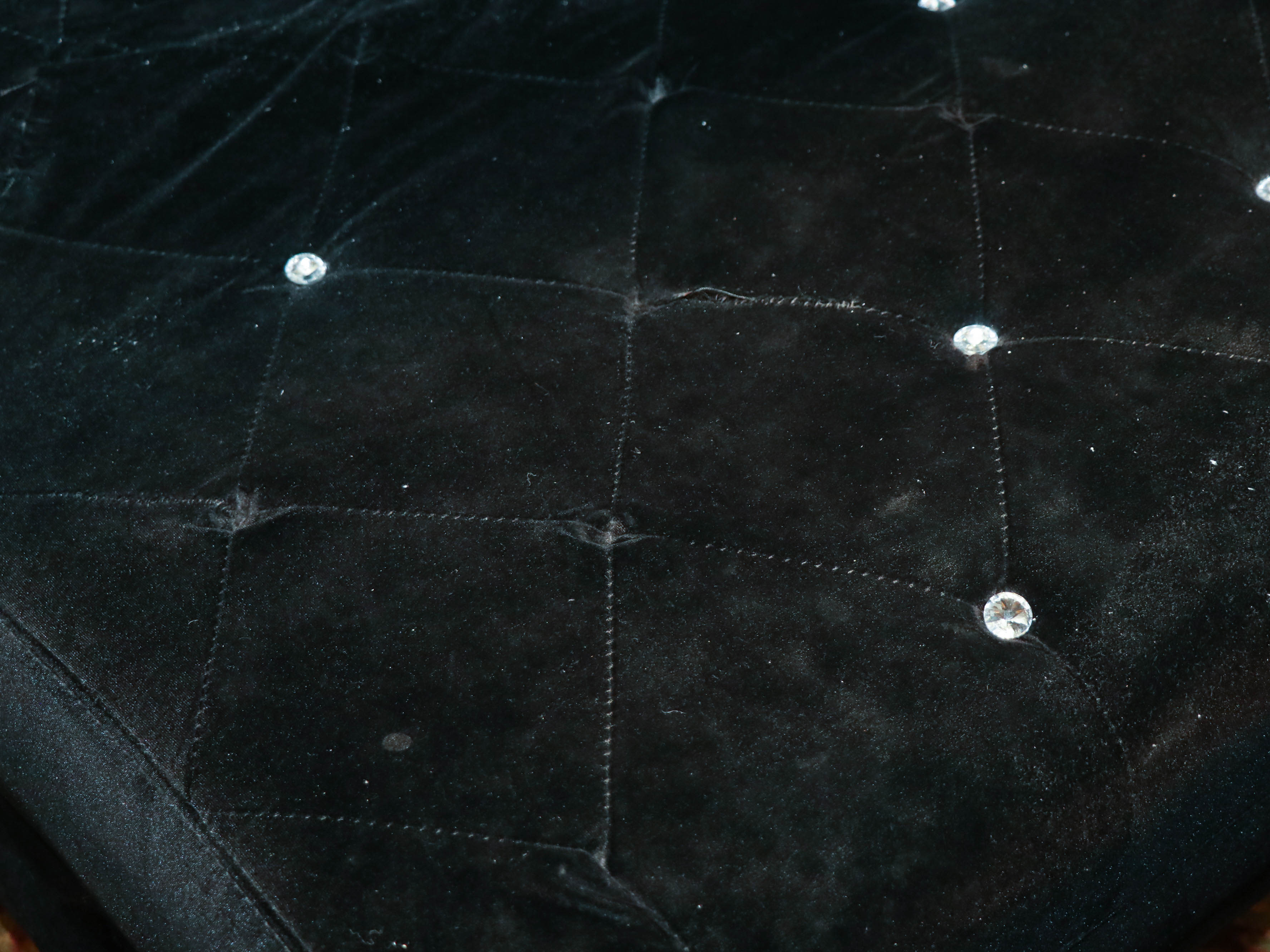 Modern Line Black Velour Rhinestone-Tufted Curved Lounge Chair and Ottoman