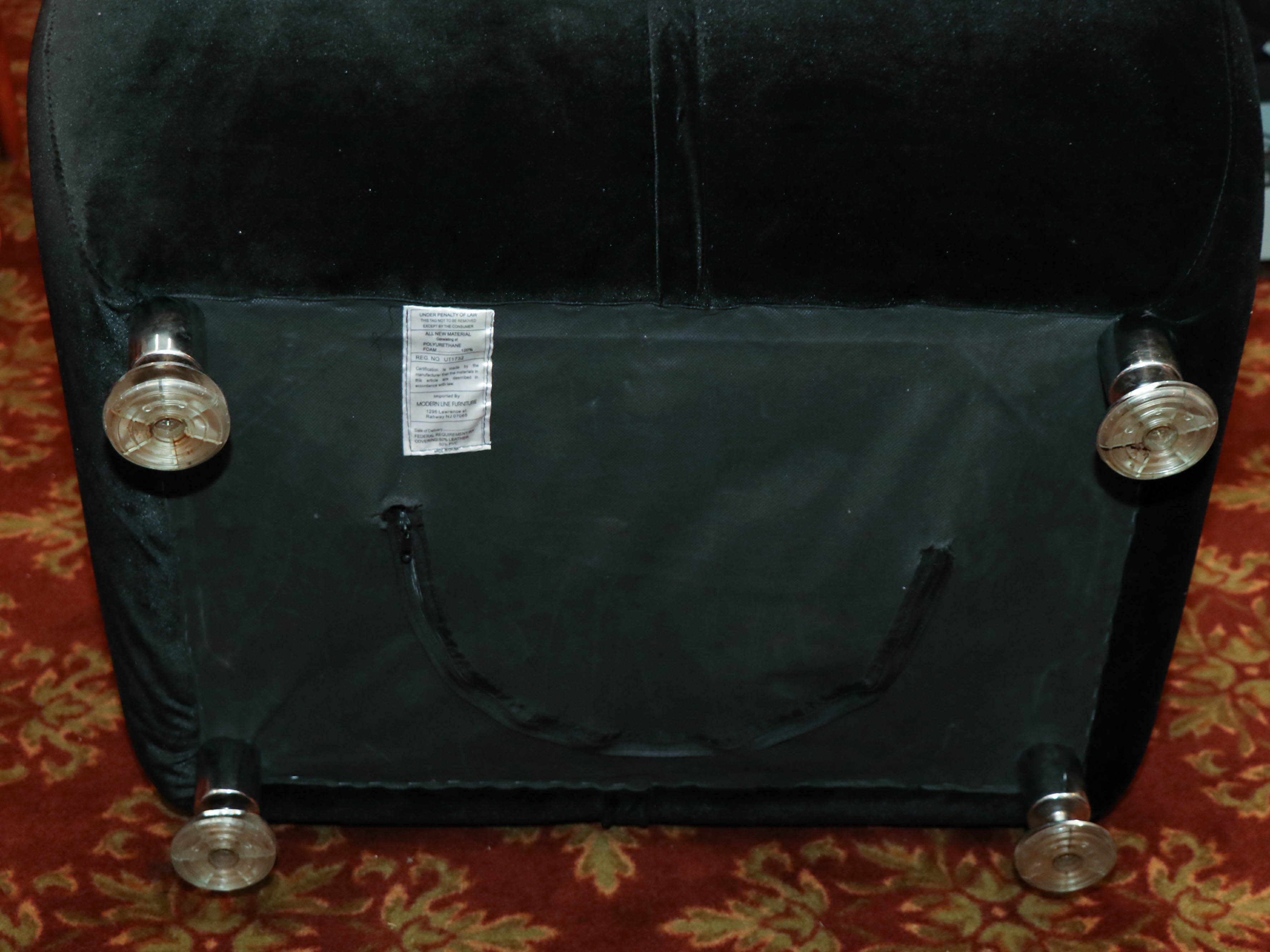 Modern Line Black Velour Rhinestone-Tufted Curved Lounge Chair and Ottoman