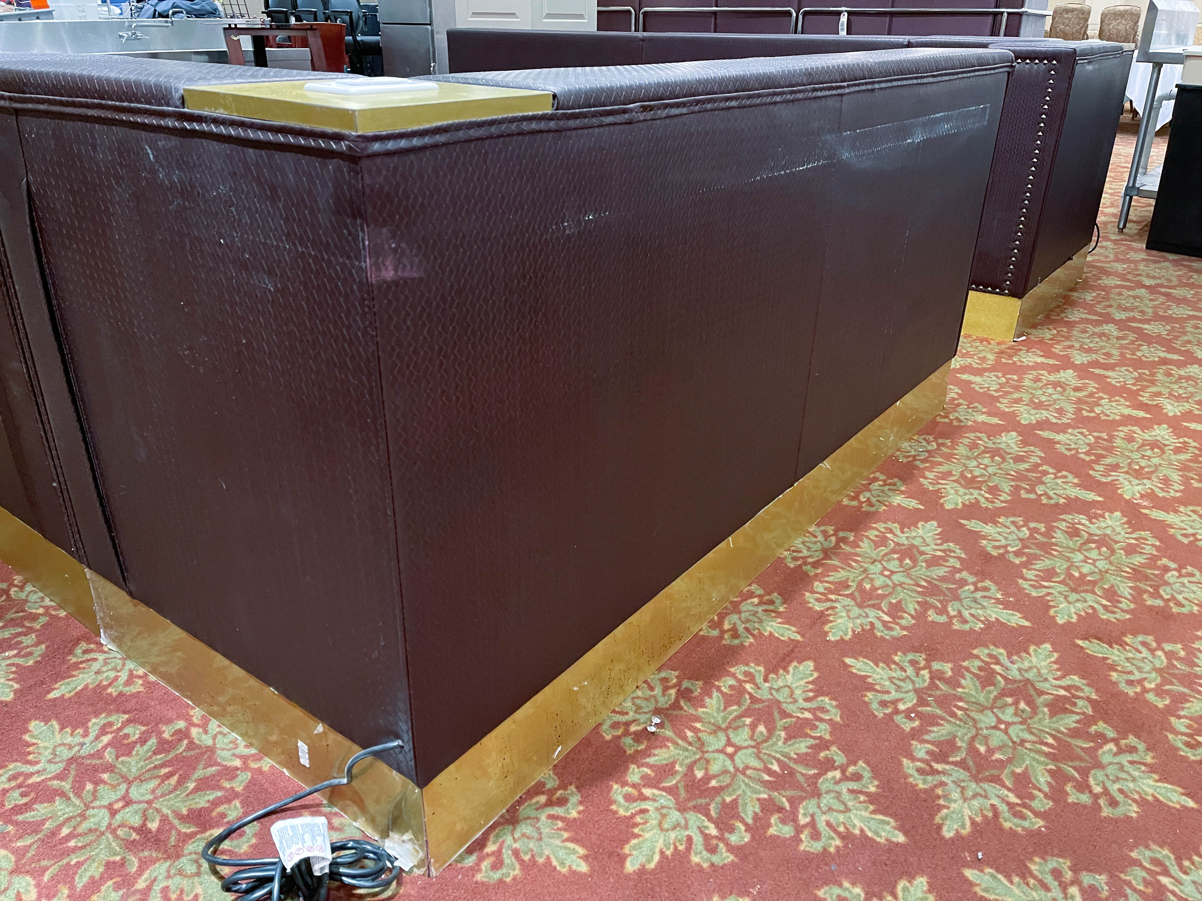 Braided Faux Leather Upholstered Club Seating with Half Moon Ottomans