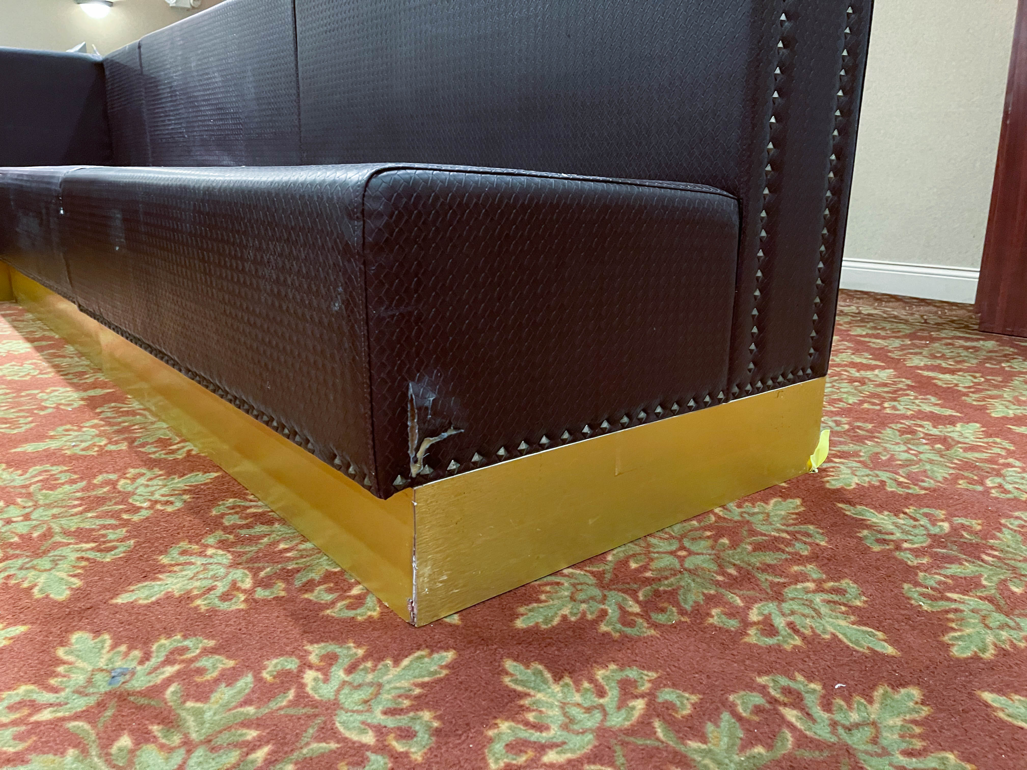 Braided Faux Leather Upholstered Club Seating with Half Moon Ottomans