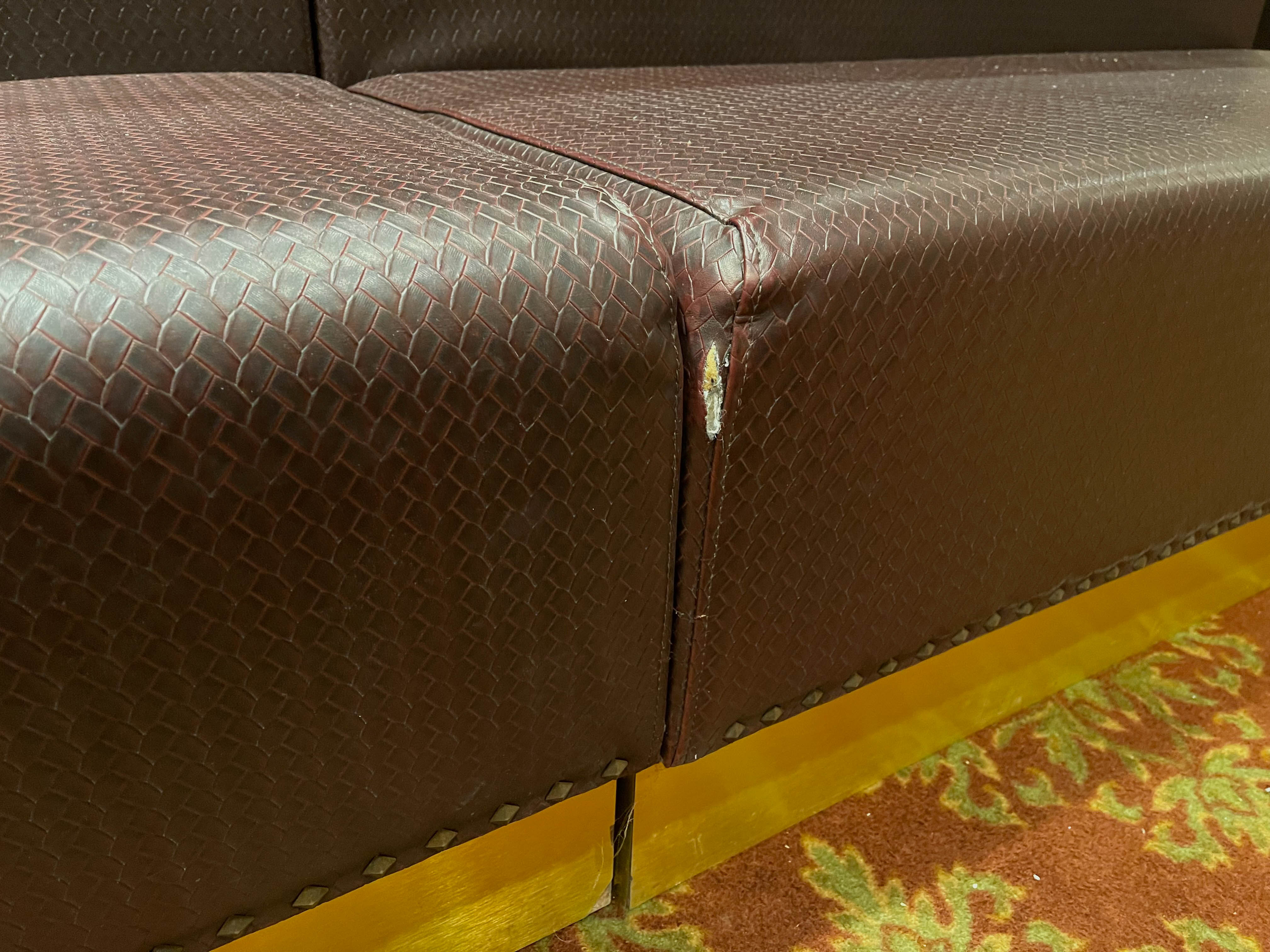 Braided Faux Leather Upholstered Club Seating with Half Moon Ottomans