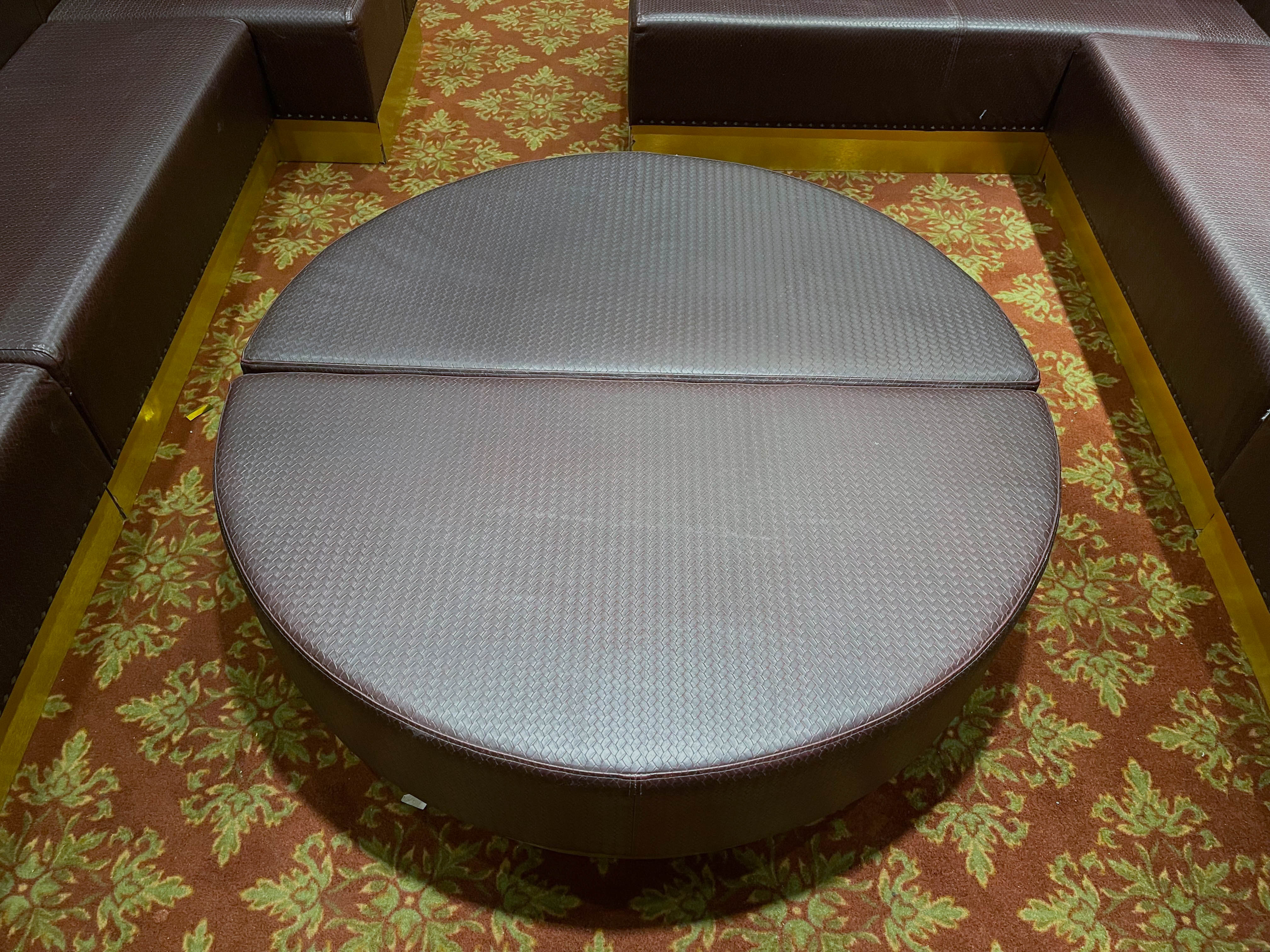 Braided Faux Leather Upholstered Club Seating with Half Moon Ottomans