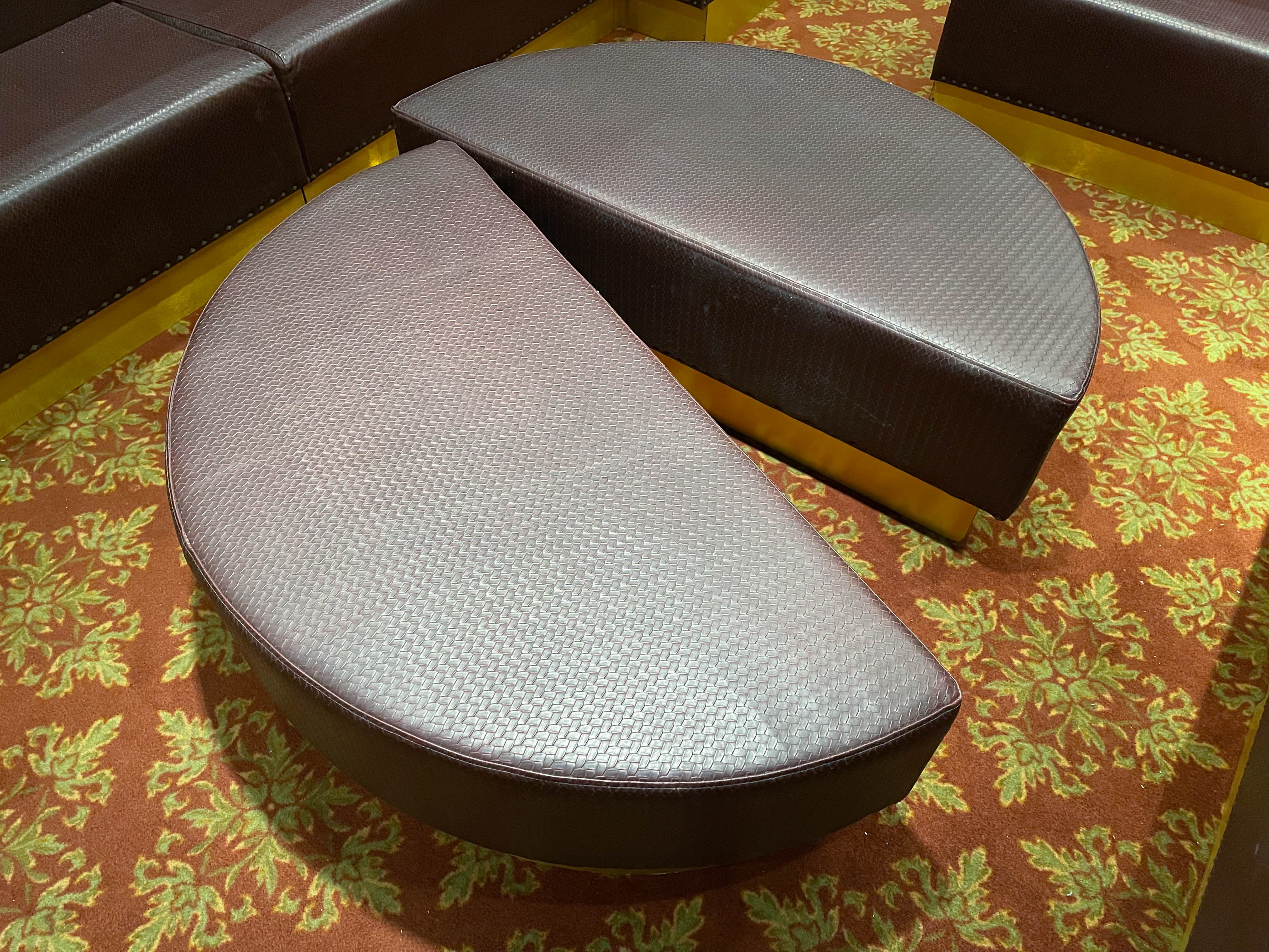 Braided Faux Leather Upholstered Club Seating with Half Moon Ottomans