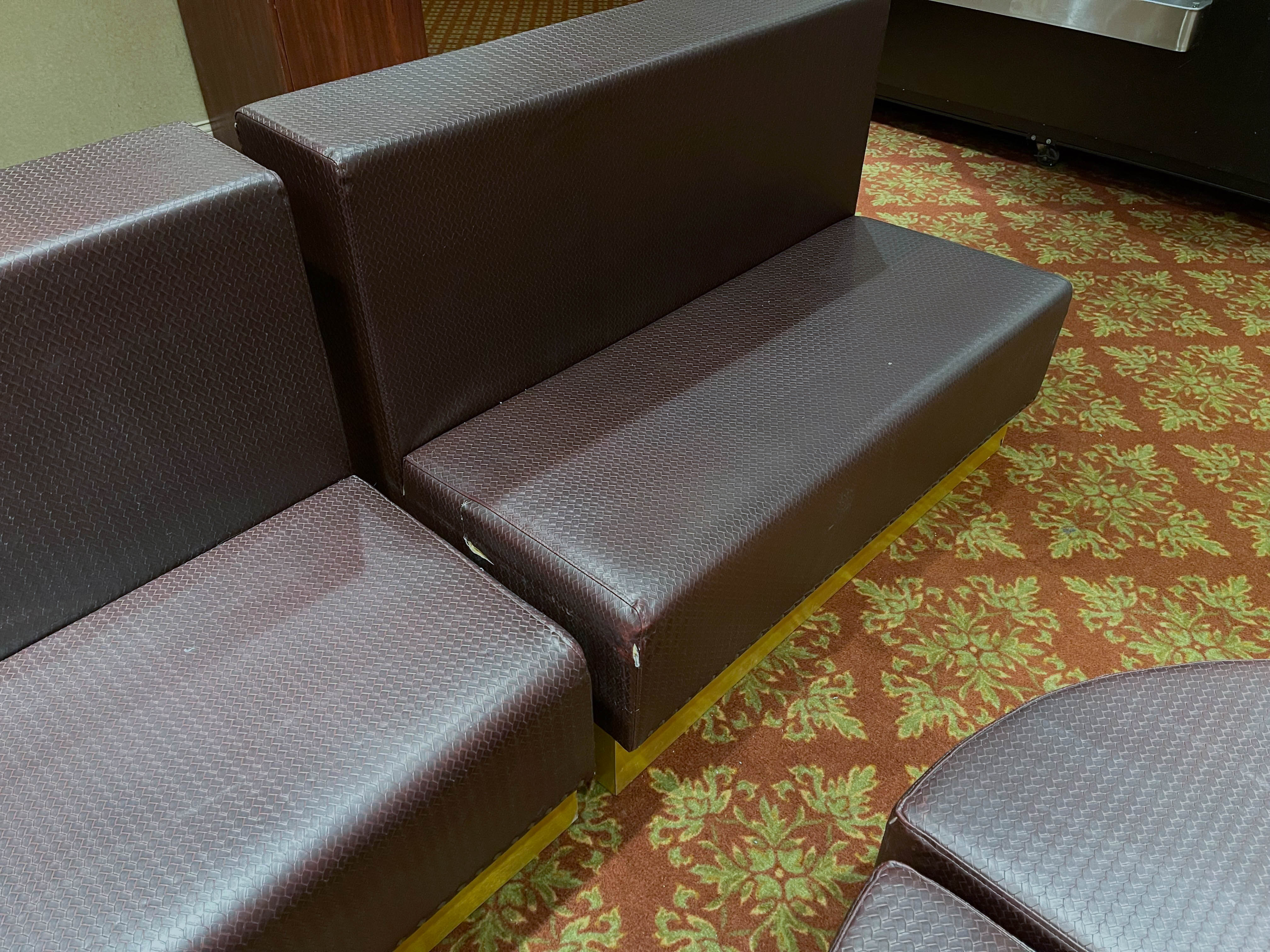 Braided Faux Leather Upholstered Club Seating with Half Moon Ottomans