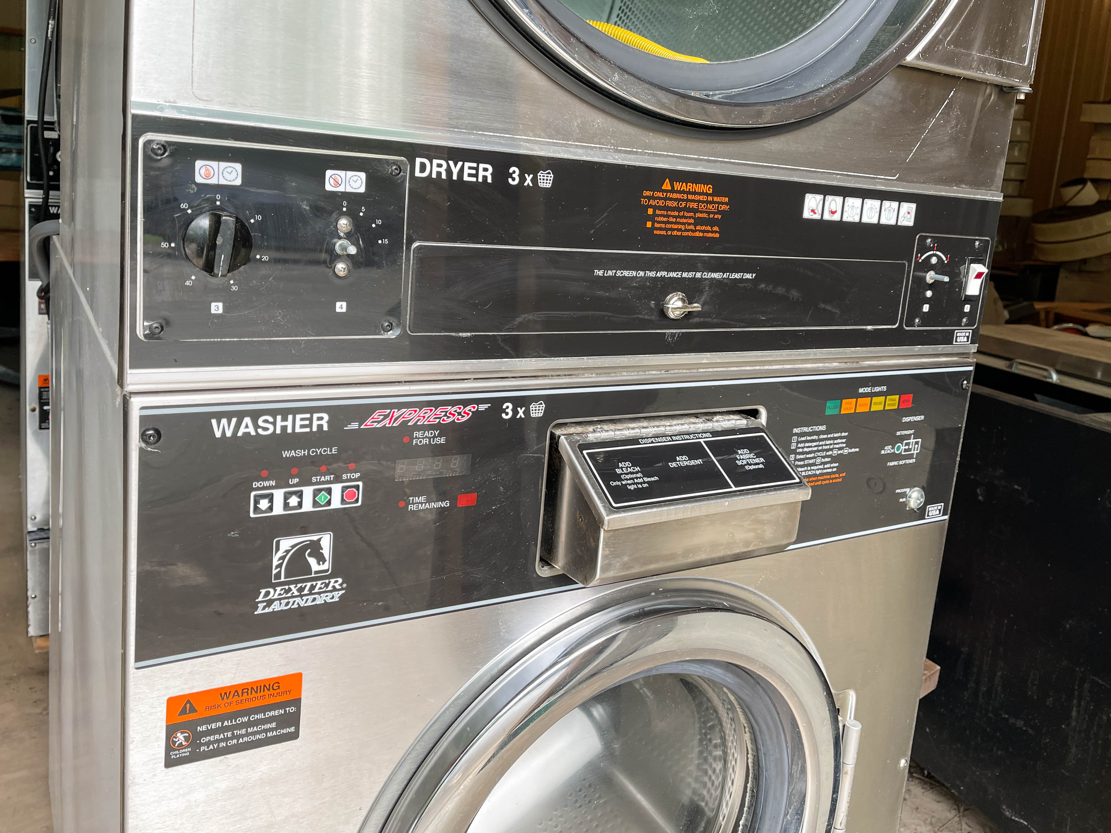Dexter "Express" Commercial Stack Stainless Washer and Dryer