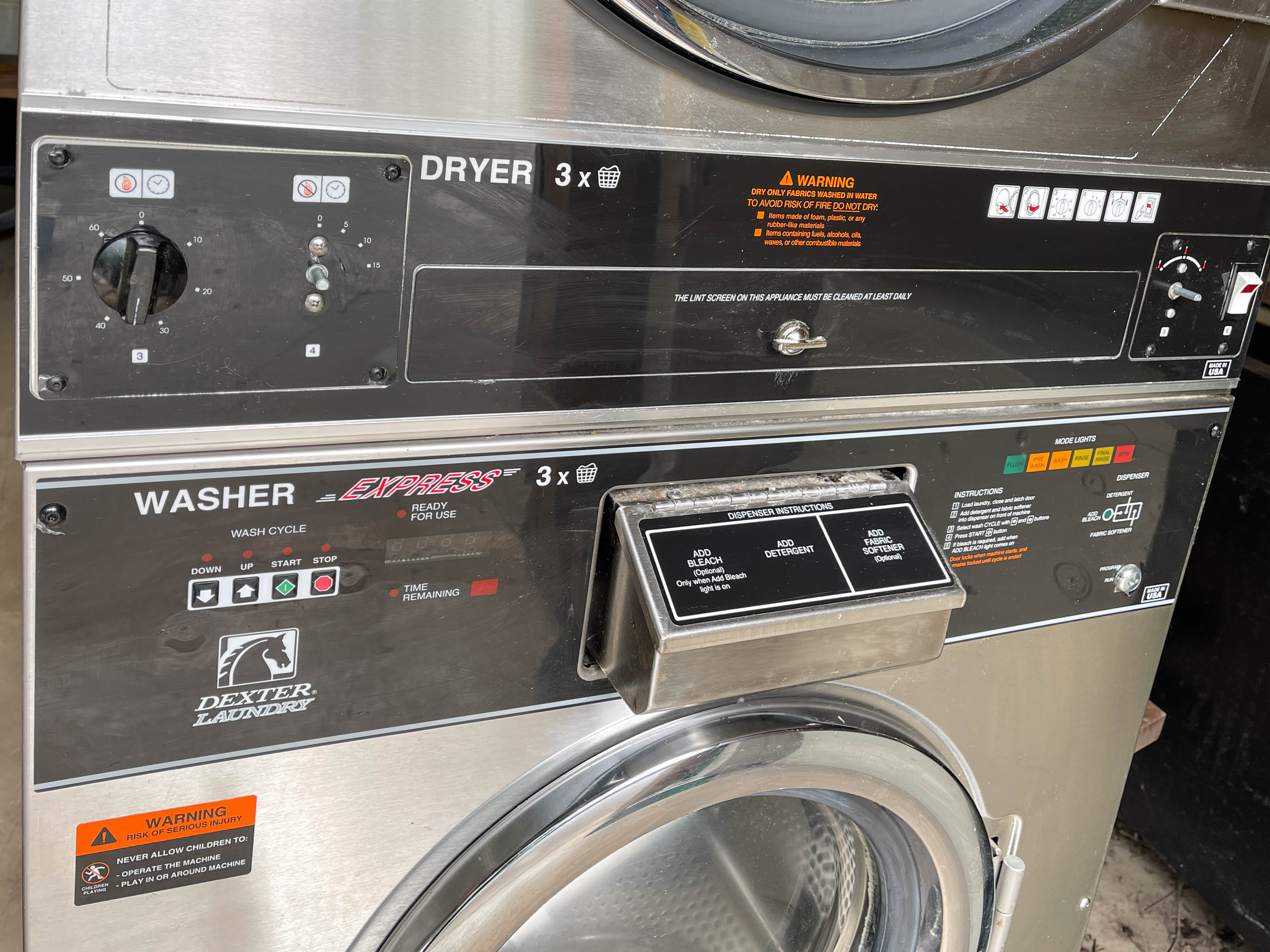 Dexter "Express" Commercial Stack Stainless Washer and Dryer