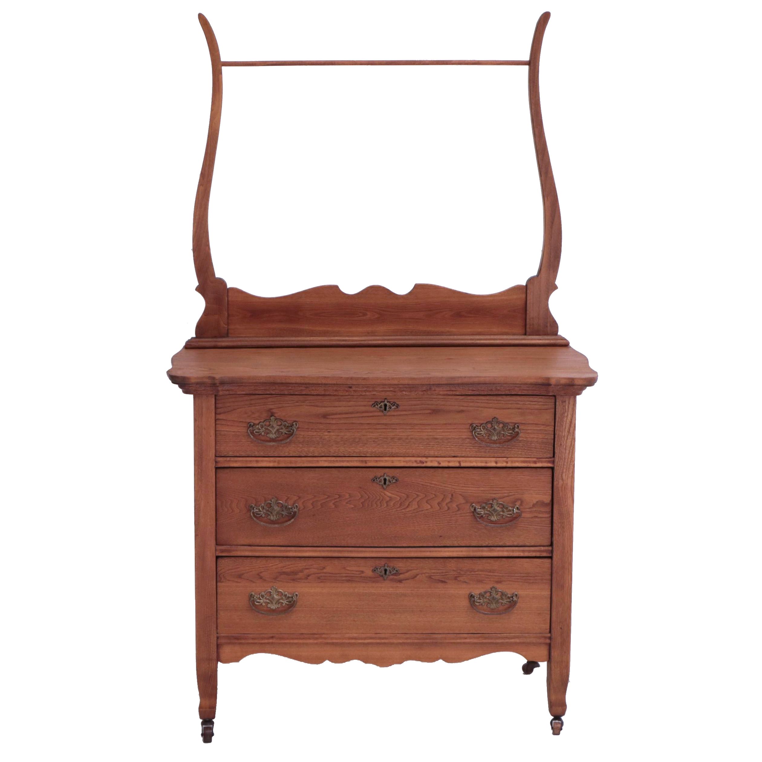 Victorian Ash Washstand with Towel Bar, Late 19th or Early 20th Century