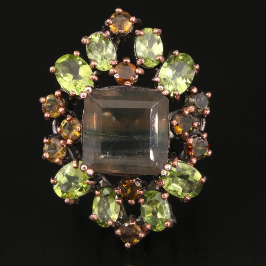 Sterling Fluorite, Peridot and Andalusite Openwork Ring