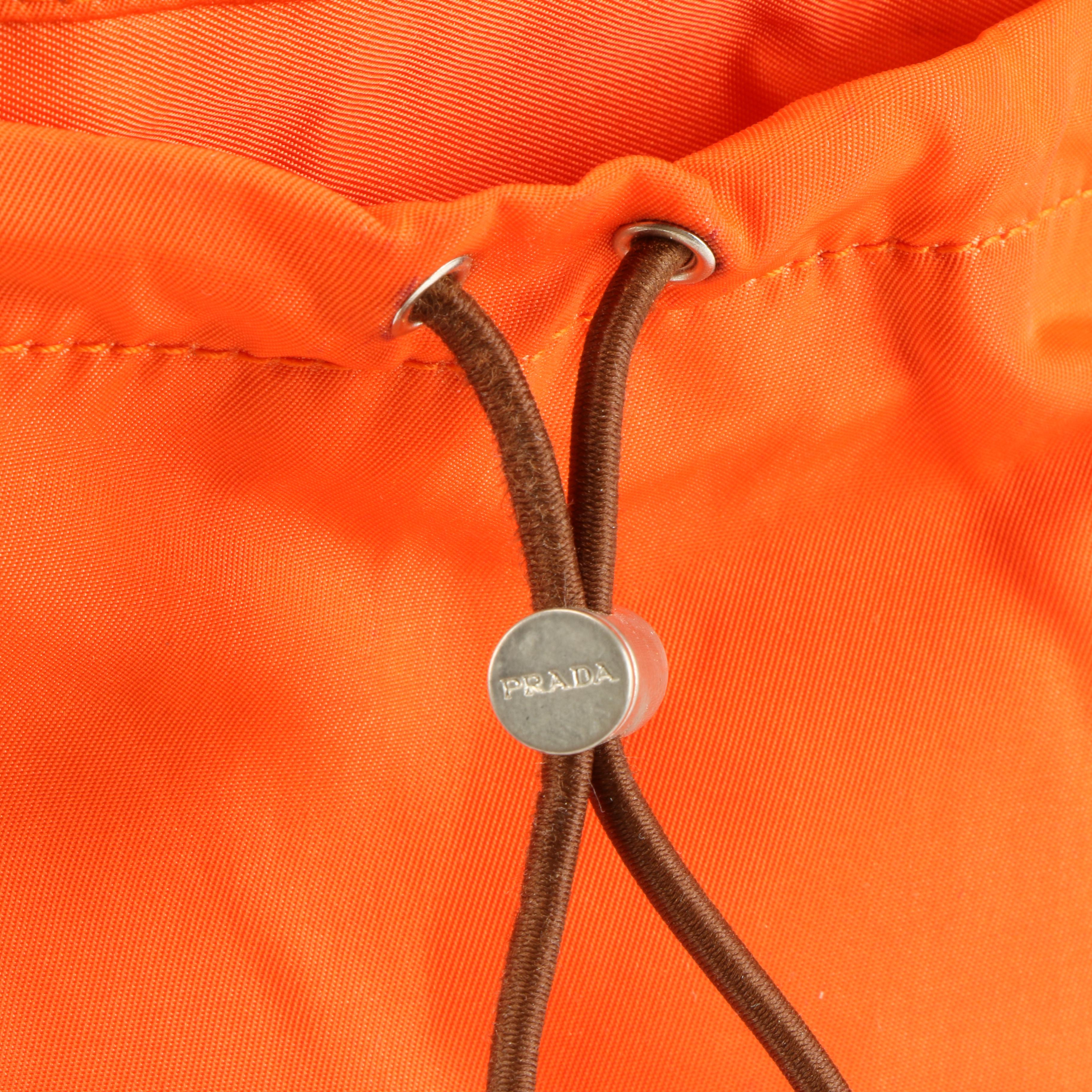 Prada Bucket Bag in Orange Tessuto Nylon with Brown Leather Trim