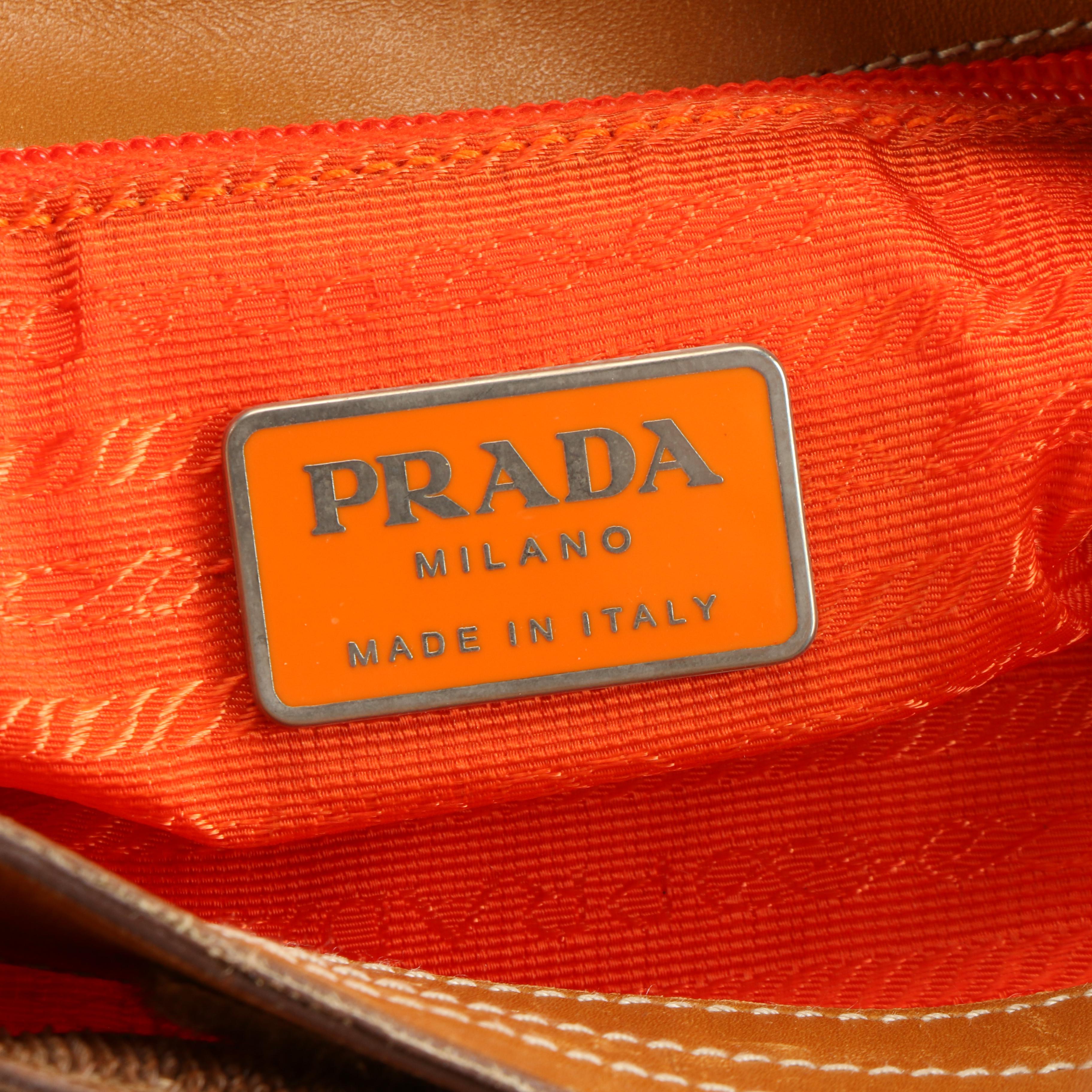 Prada Bucket Bag in Orange Tessuto Nylon with Brown Leather Trim