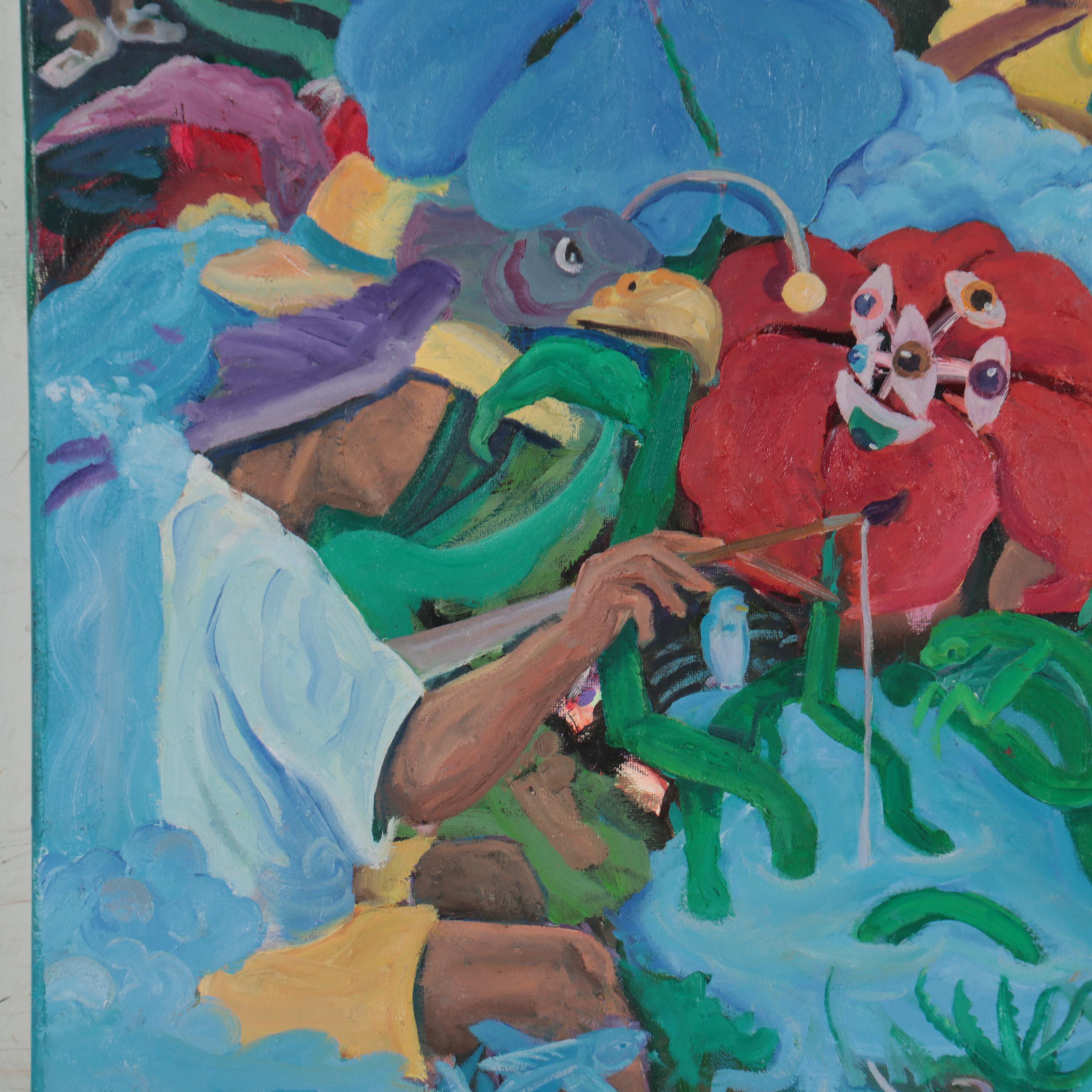 TC Thomason Surreal Acrylic Painting of Figures, Creatures, and Eyeballs