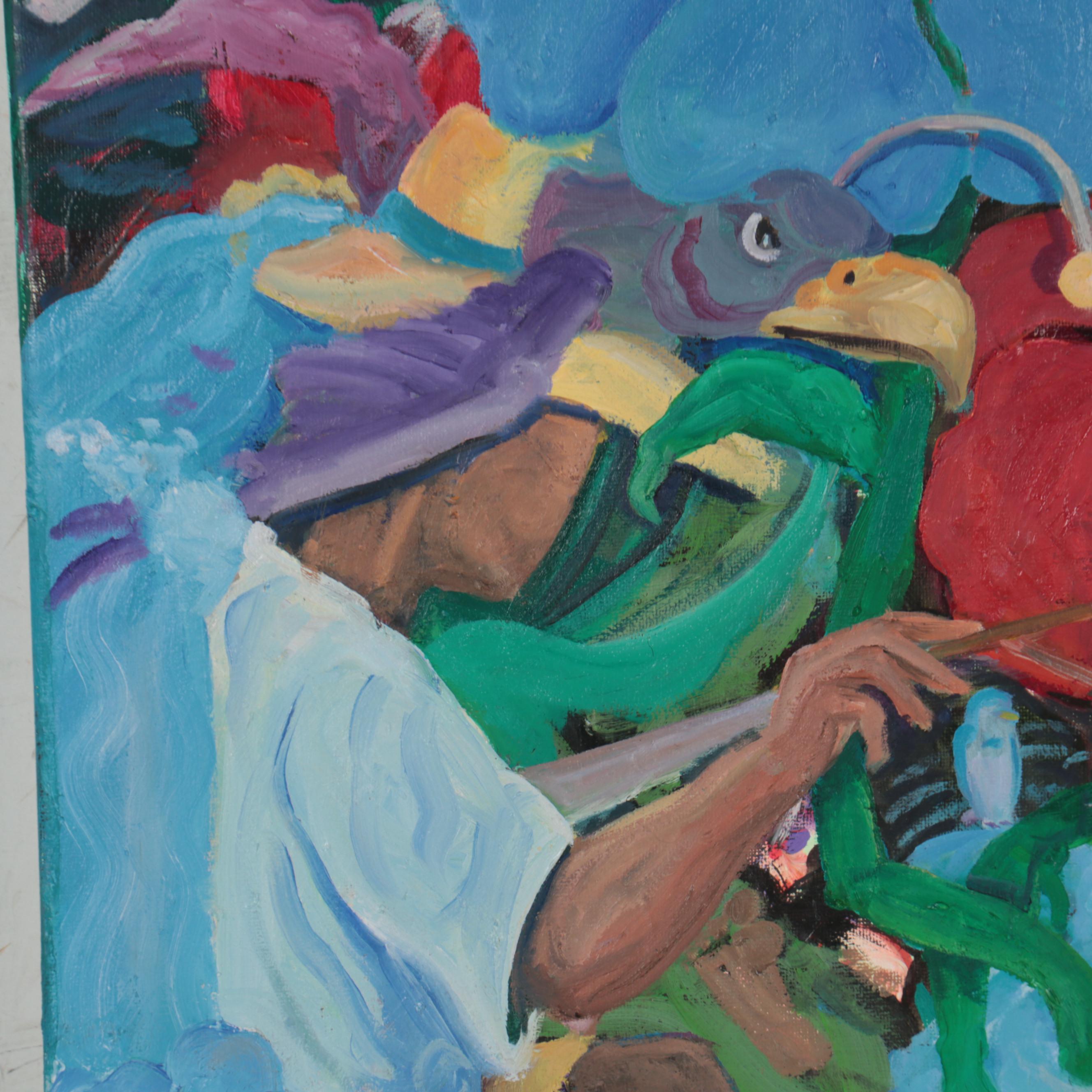 TC Thomason Surreal Acrylic Painting of Figures, Creatures, and Eyeballs