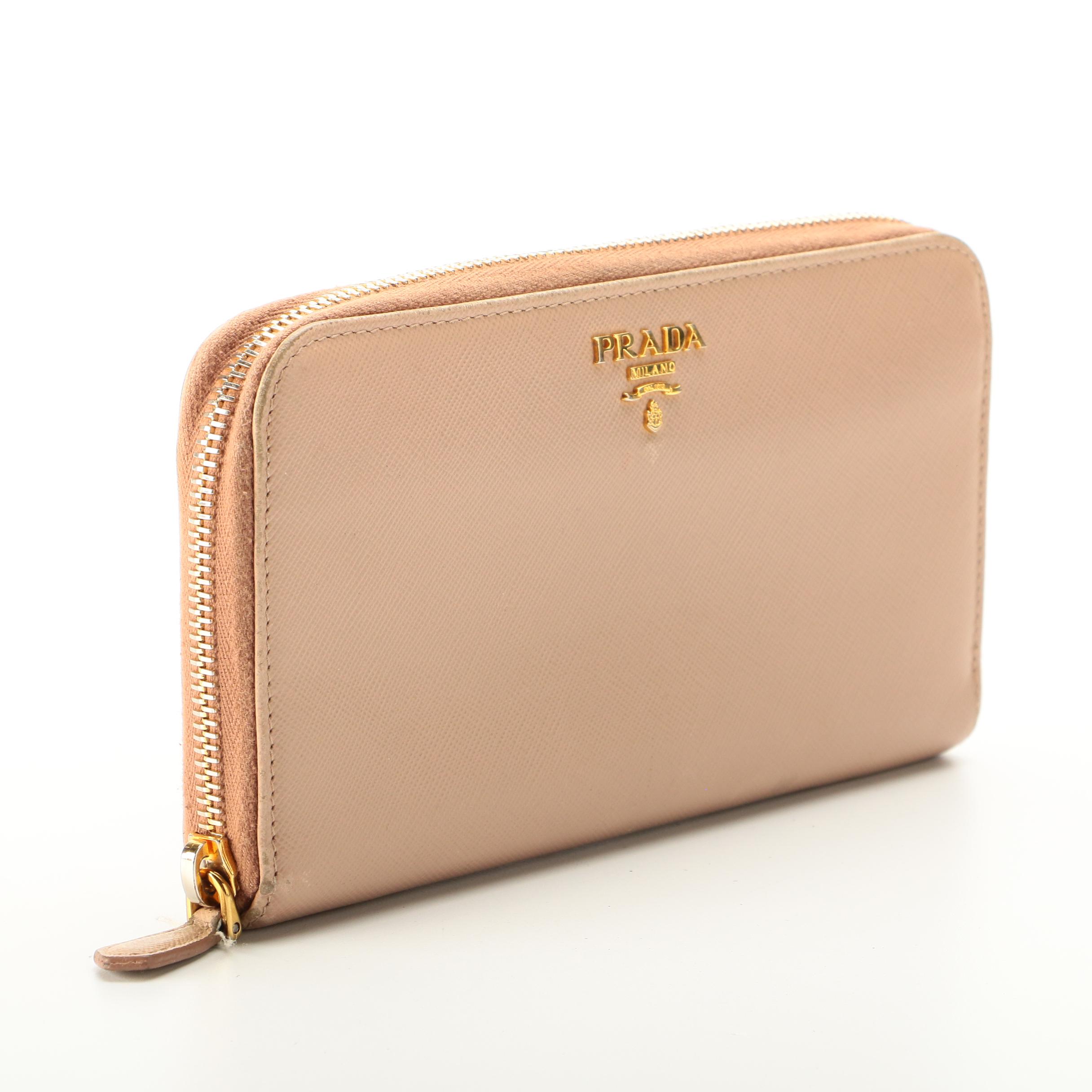 Prada Blush Saffiano Leather Continental Zip Wallet