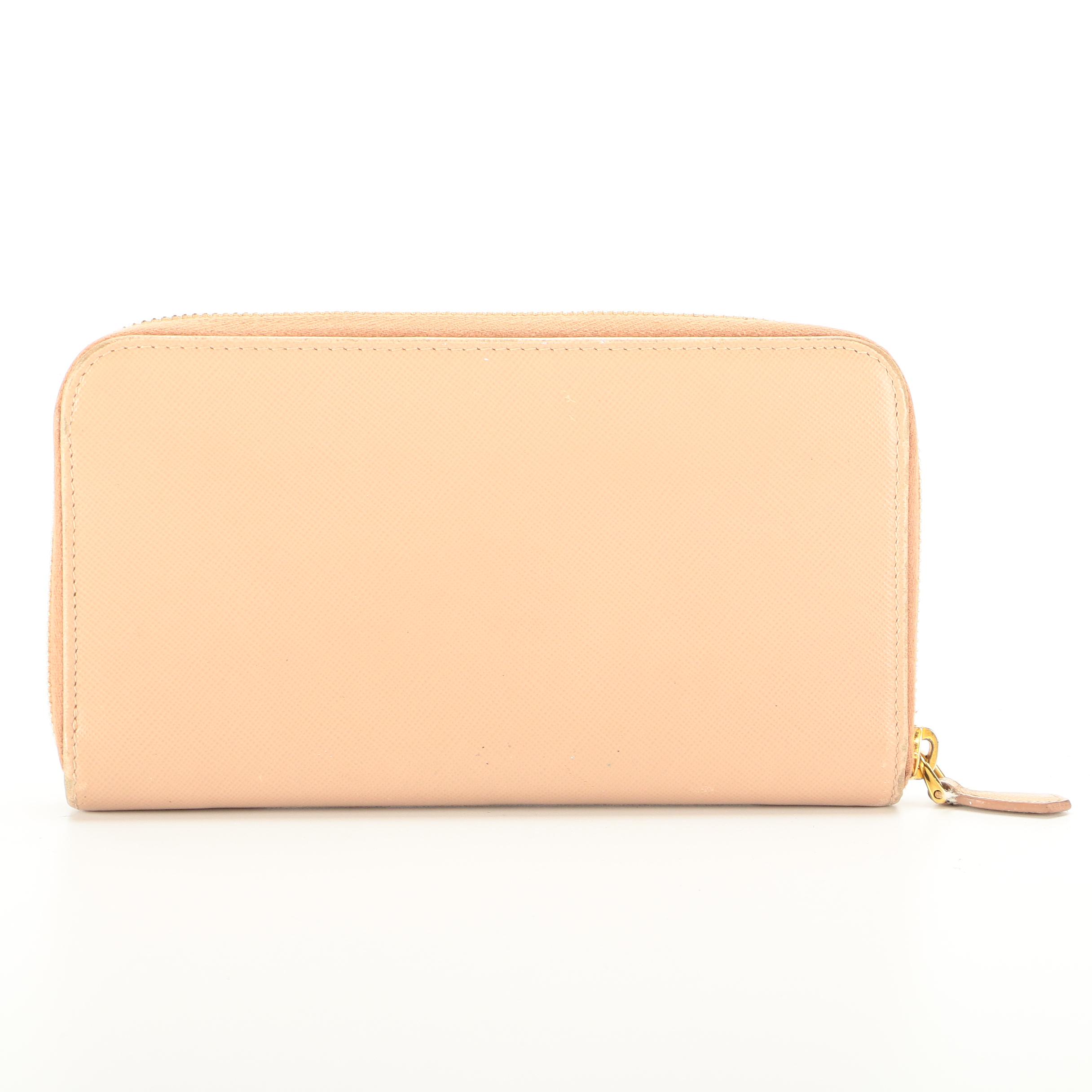 Prada Blush Saffiano Leather Continental Zip Wallet