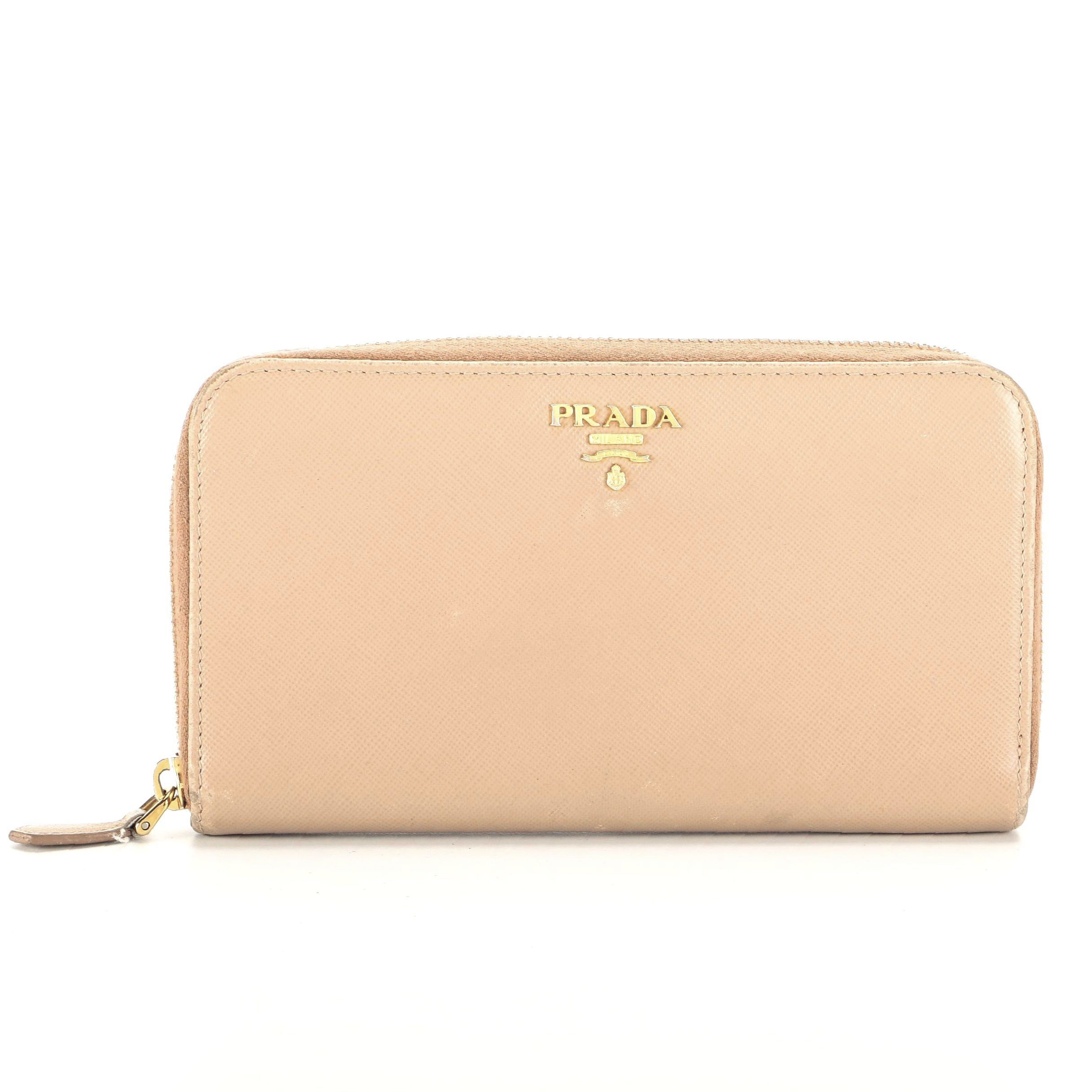 Prada Blush Saffiano Leather Continental Zip Wallet