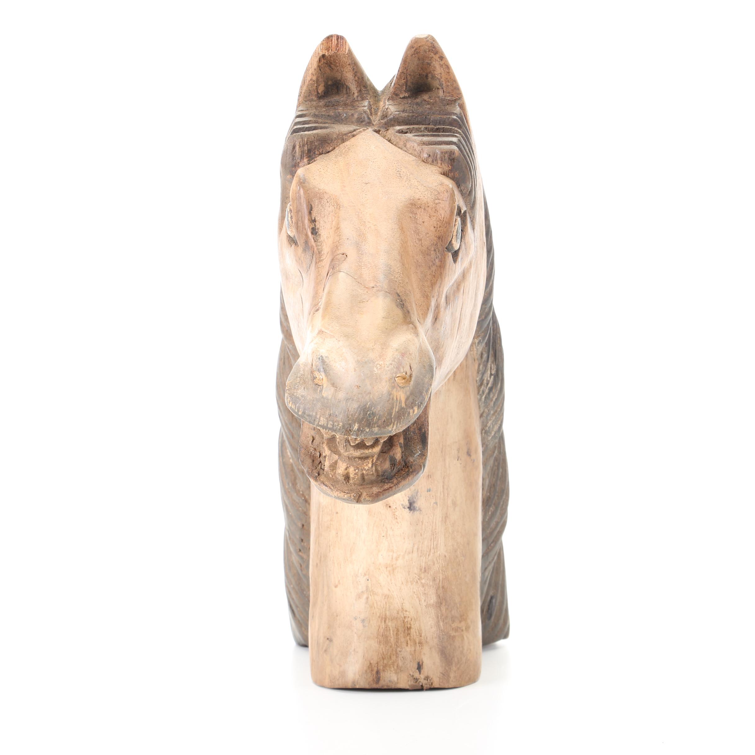 Hand-Carved Wood Rocking Horse Head