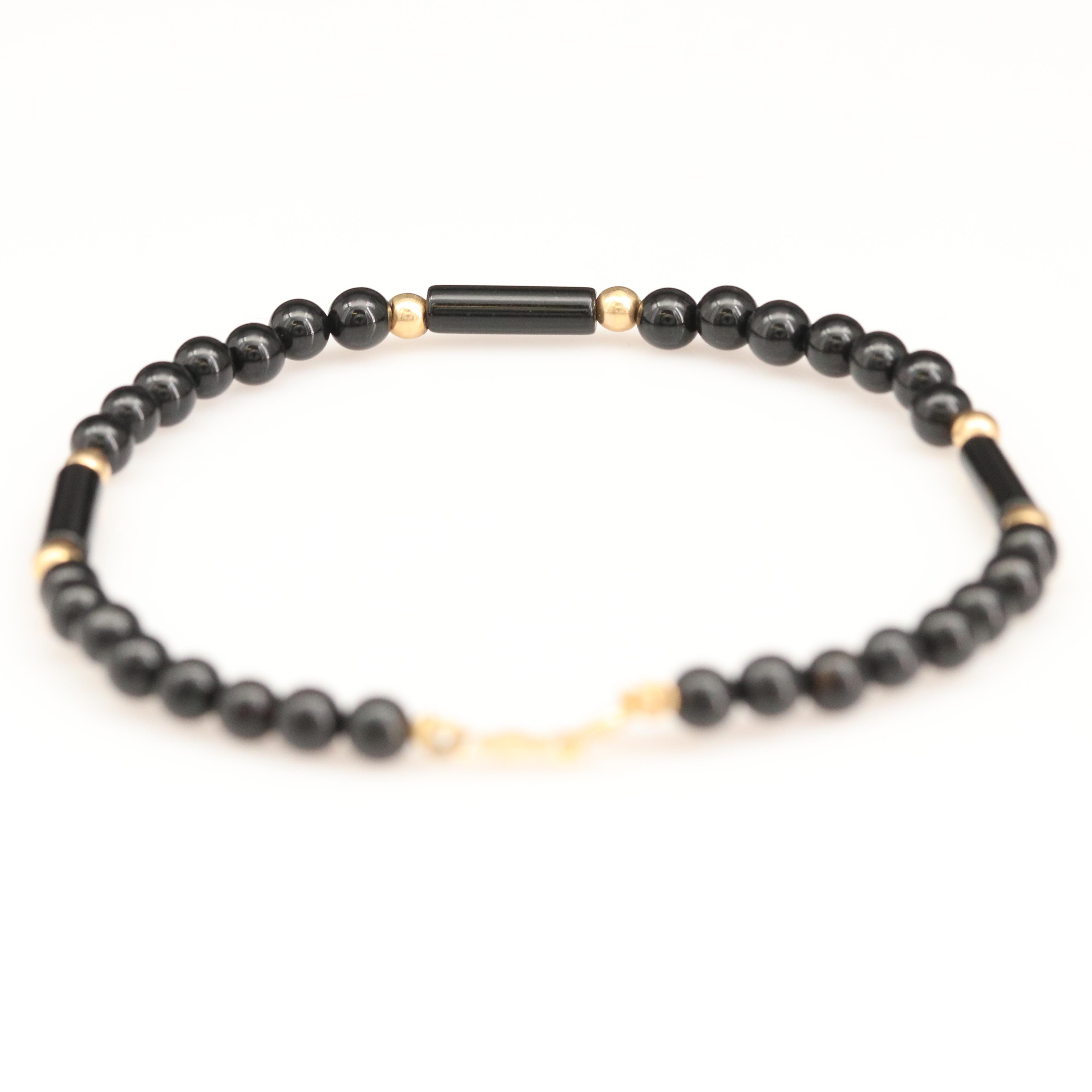 Black Onyx Beaded Bracelet with 14K Beads and Clasp