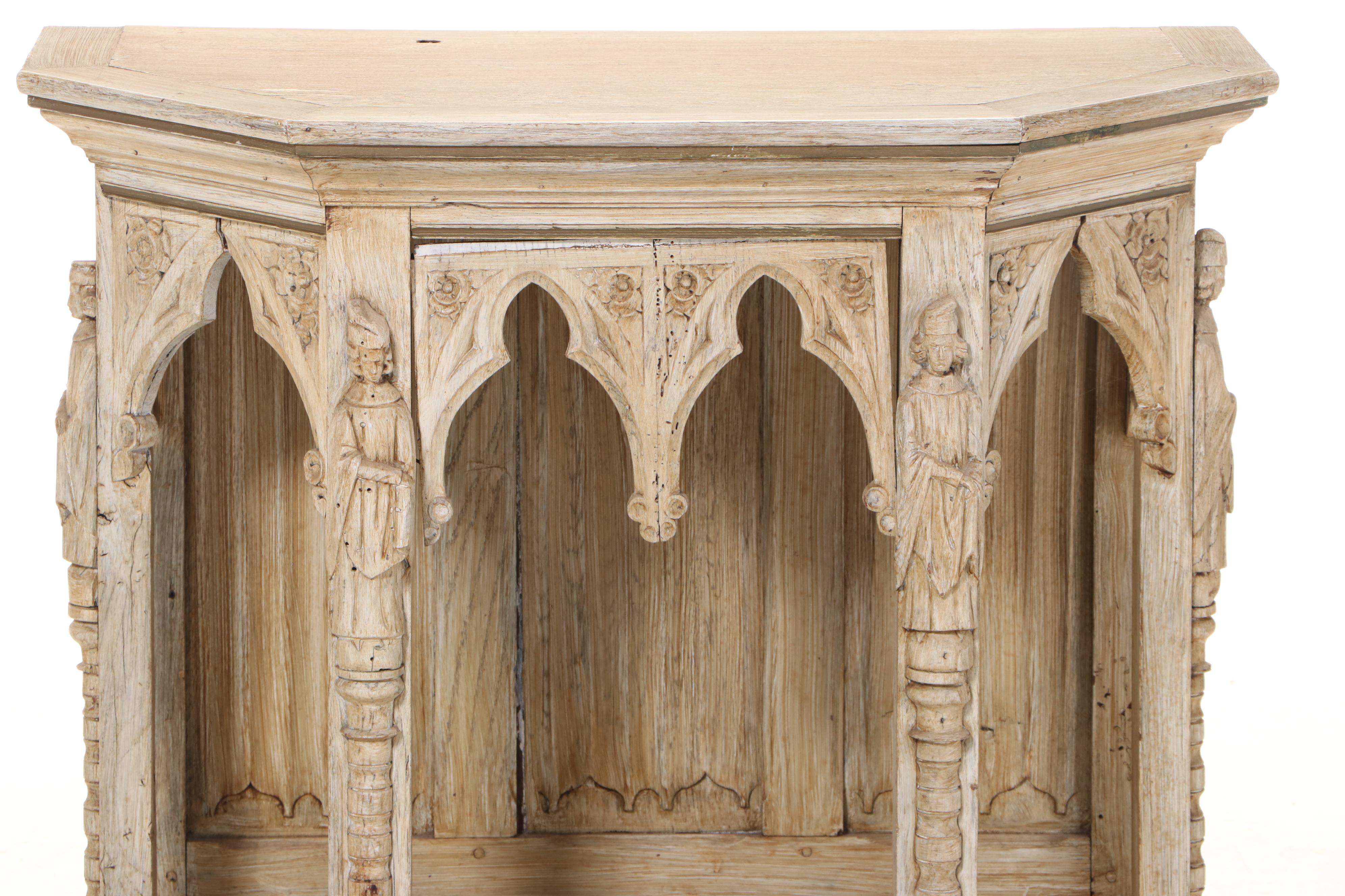 Gothic Revival Carved Limed Oak Hall Table, Late 19th Century